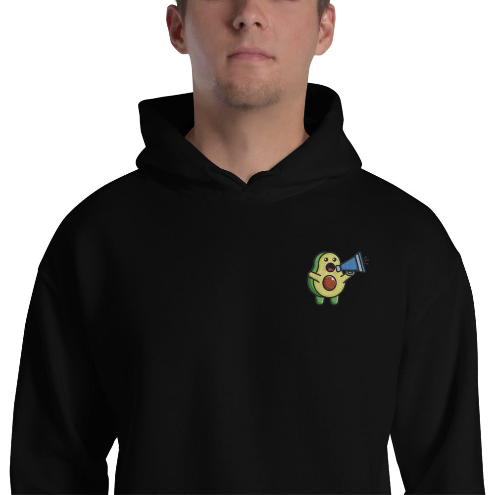 Foto di - Felpa Ricamata Unisex – Morbida con Cappuccio e Tasca Frontale – Stile Streetwear – Avocado Con Megafono-Ricamati-Biiply