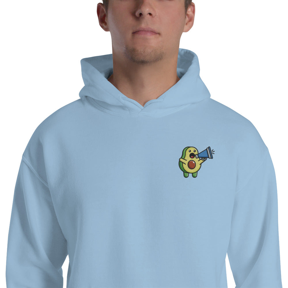 Foto di - Felpa Ricamata Unisex – Morbida con Cappuccio e Tasca Frontale – Stile Streetwear – Avocado Con Megafono-Ricamati-Biiply