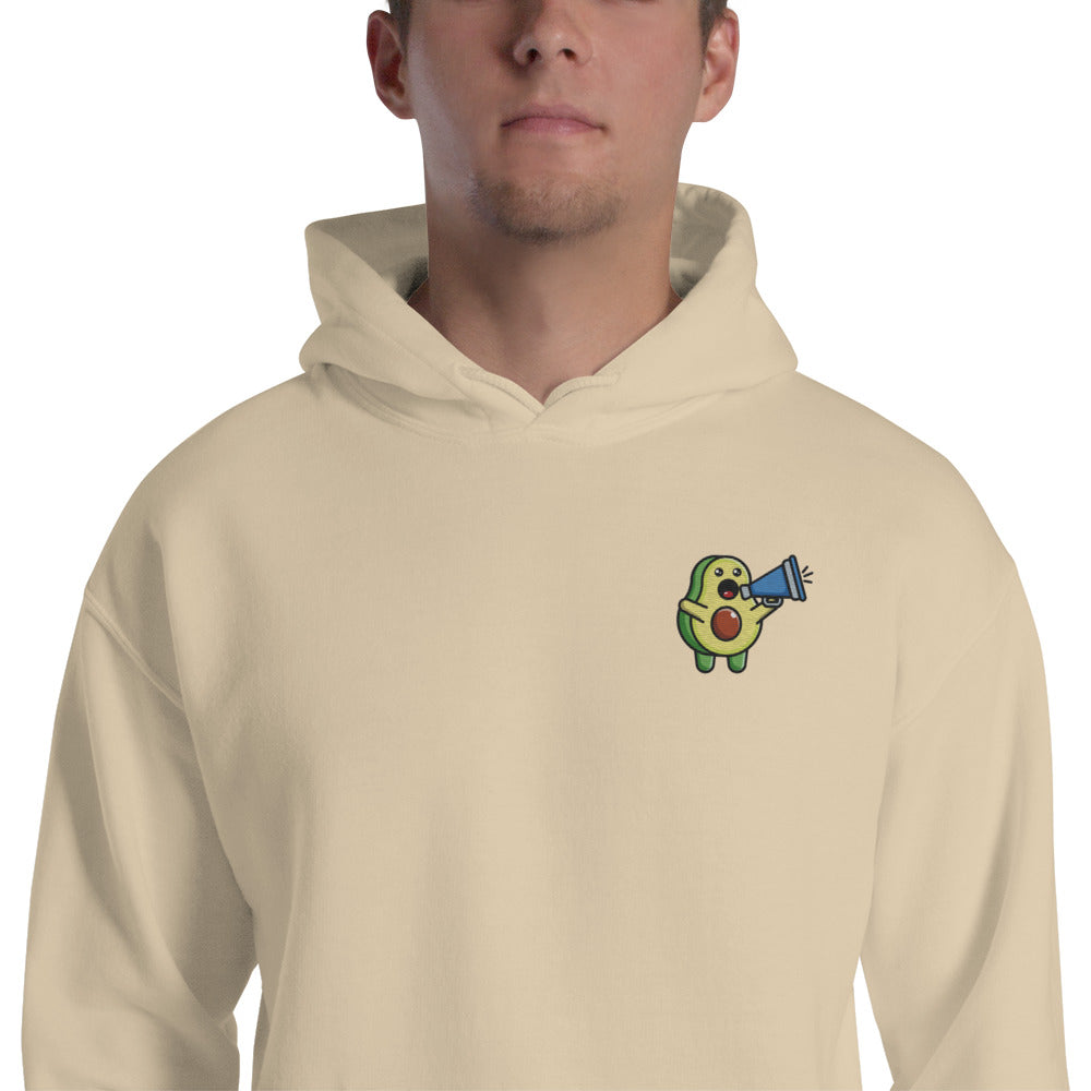 Foto di - Felpa Ricamata Unisex – Morbida con Cappuccio e Tasca Frontale – Stile Streetwear – Avocado Con Megafono-Ricamati-Biiply