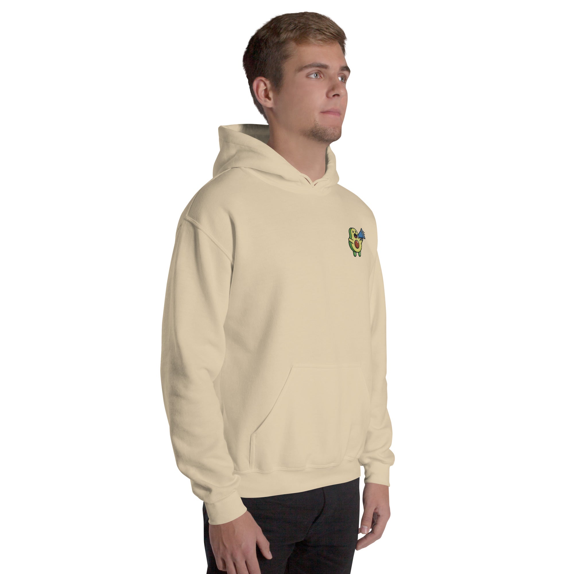 Foto di - Felpa Ricamata Unisex – Morbida con Cappuccio e Tasca Frontale – Stile Streetwear – Avocado Con Megafono-Ricamati-Biiply