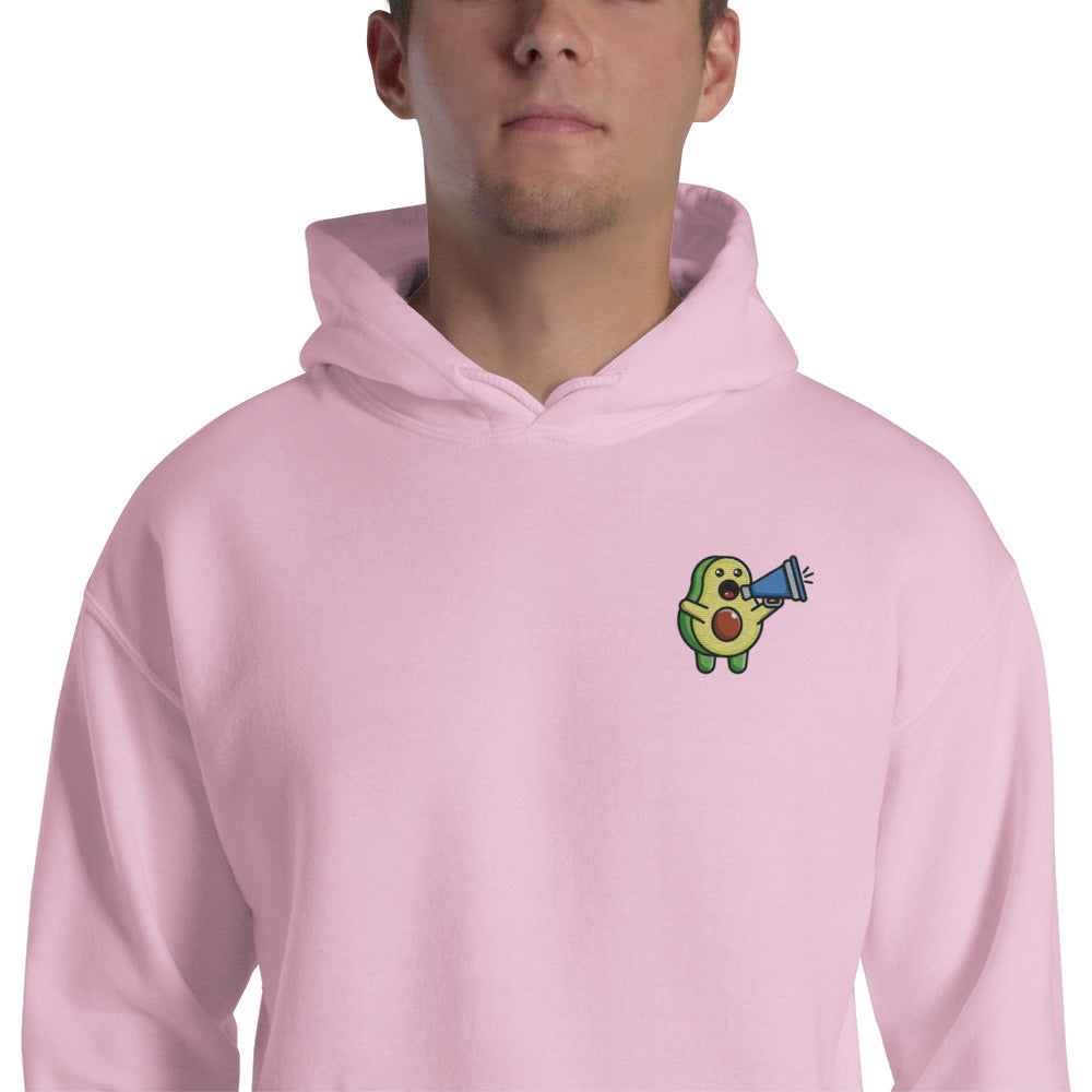 Foto di - Felpa Ricamata Unisex – Morbida con Cappuccio e Tasca Frontale – Stile Streetwear – Avocado Con Megafono-Ricamati-Biiply