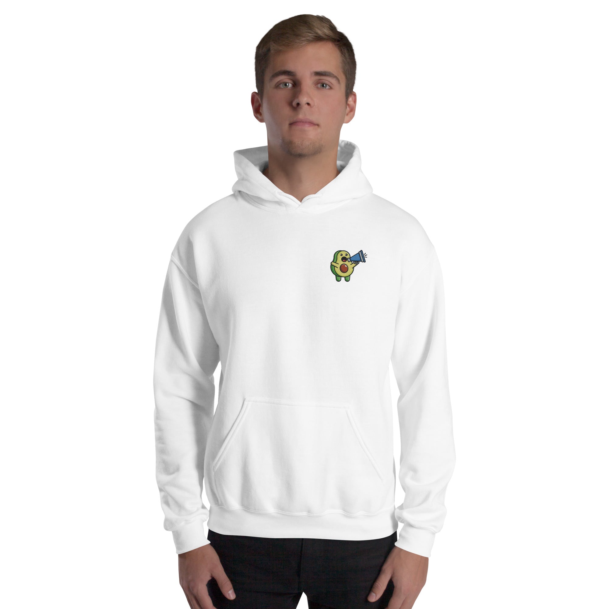 Foto di - Felpa Ricamata Unisex – Morbida con Cappuccio e Tasca Frontale – Stile Streetwear – Avocado Con Megafono-Ricamati-Biiply