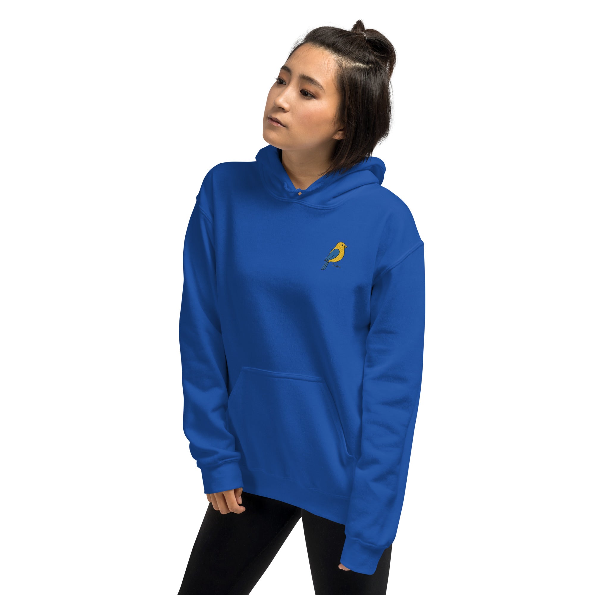 Foto di - Felpa Ricamata Unisex – Morbida con Cappuccio e Tasca Frontale – Stile Streetwear – Canarino Giallo Blu-Ricamati-Biiply