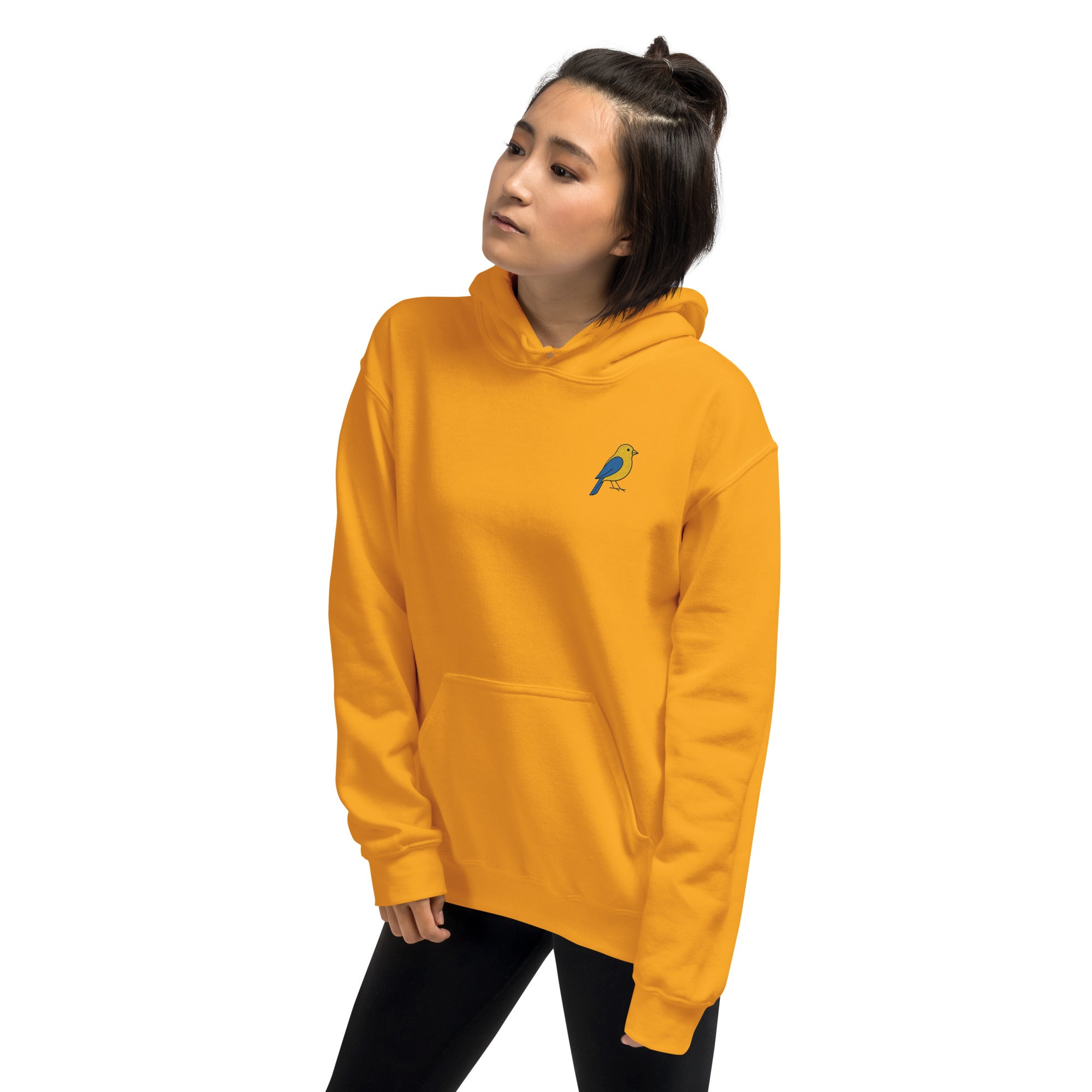 Foto di - Felpa Ricamata Unisex – Morbida con Cappuccio e Tasca Frontale – Stile Streetwear – Canarino Giallo Blu-Ricamati-Biiply