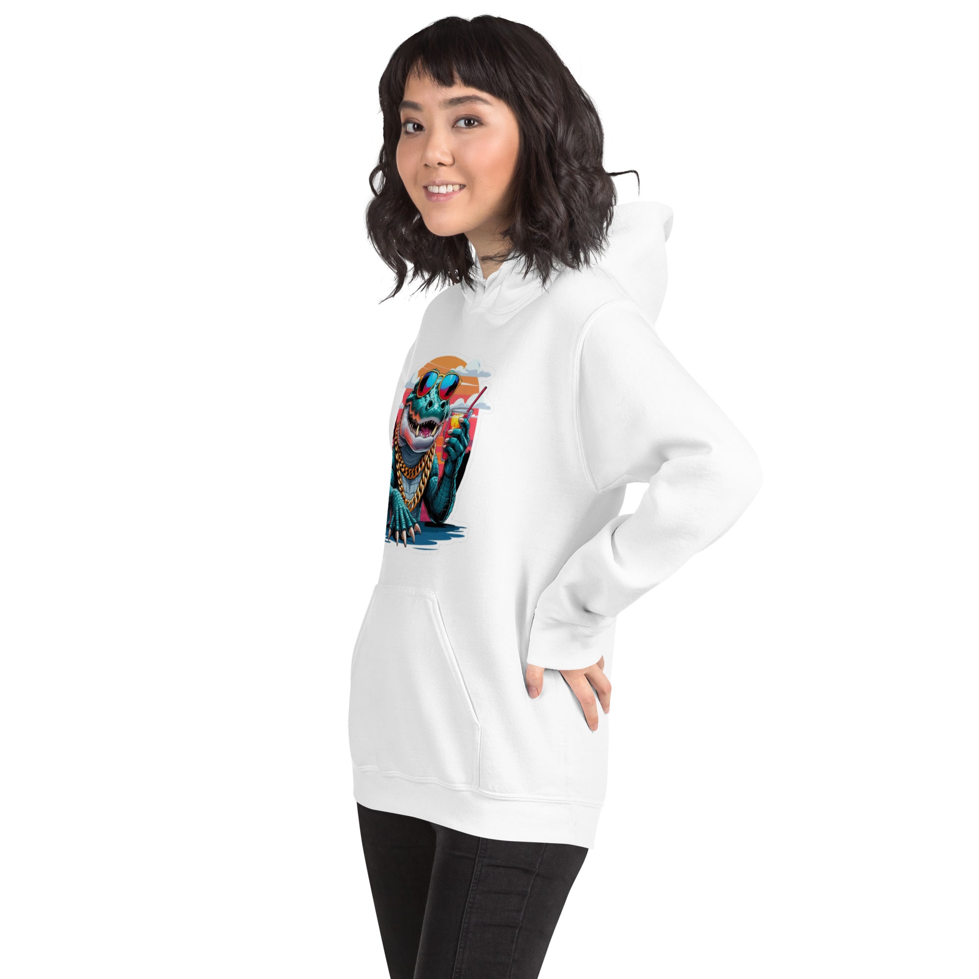 Foto di - Felpa Stampata Unisex – Morbida con Cappuccio e Tasca Frontale – Stile Streetwear – Coccodrillo Cool-DTG-Biiply