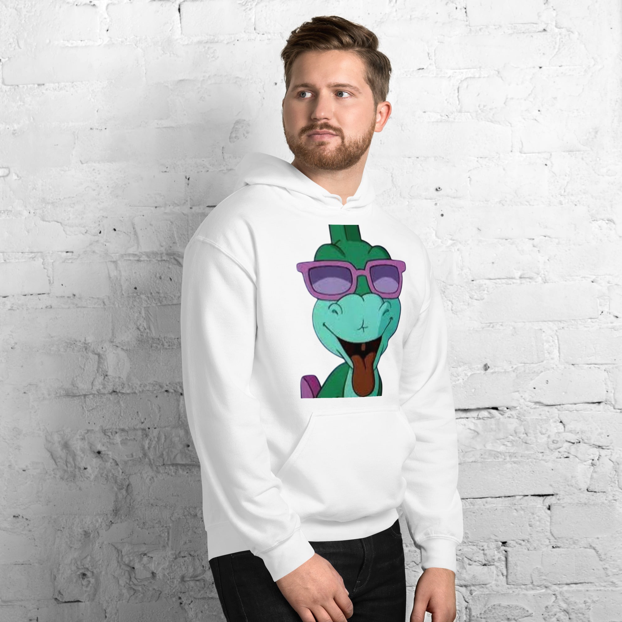 Foto di - Felpa Stampata Unisex – Morbida con Cappuccio e Tasca Frontale – Stile Streetwear – Dinosauro Verde-DTG-Biiply