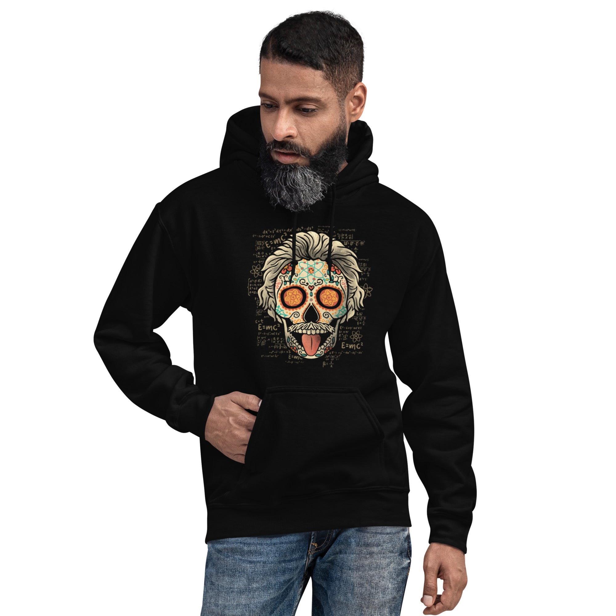 Foto di - Felpa Stampata Unisex – Morbida con Cappuccio e Tasca Frontale – Stile Streetwear – Einstein Calavera Version-DTG-Biiply