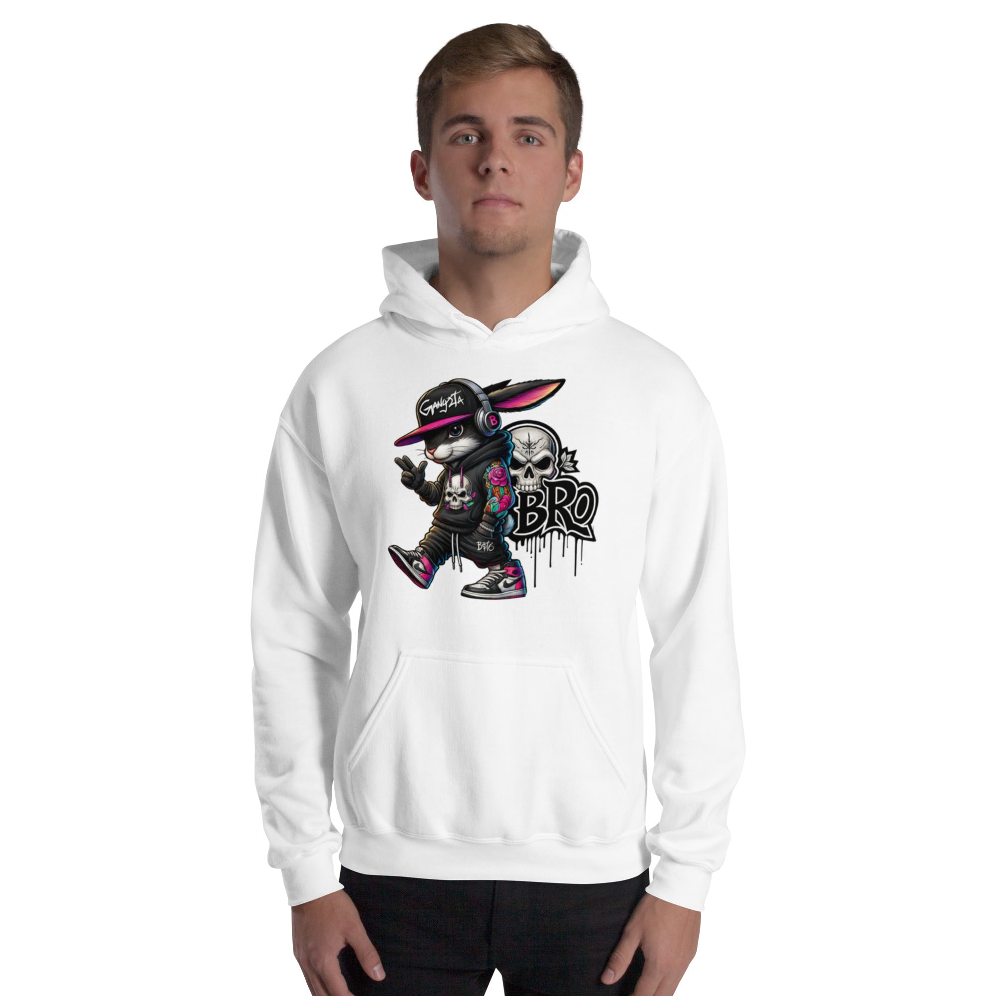 Foto di - Felpa Stampata Unisex – Morbida con Cappuccio e Tasca Frontale – Stile Streetwear – Gangstar Rabbit-DTG-Biiply