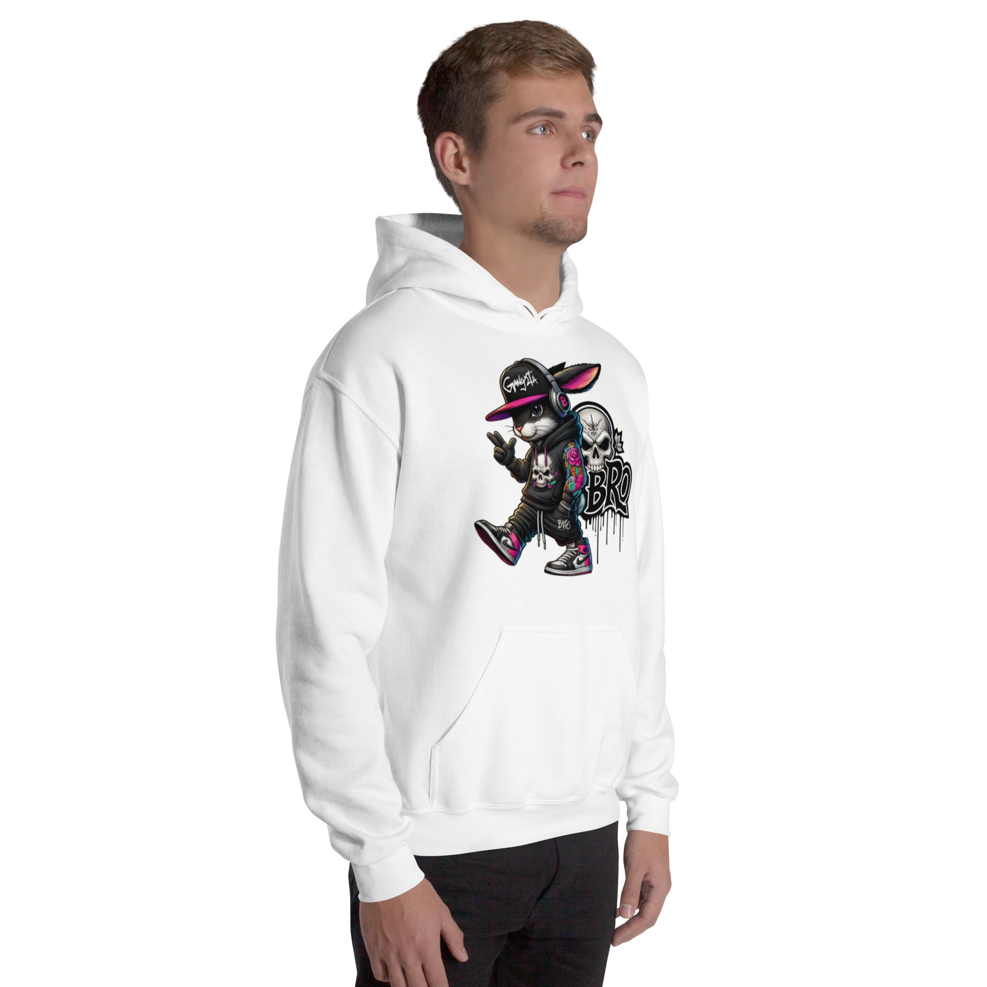 Foto di - Felpa Stampata Unisex – Morbida con Cappuccio e Tasca Frontale – Stile Streetwear – Gangstar Rabbit-DTG-Biiply