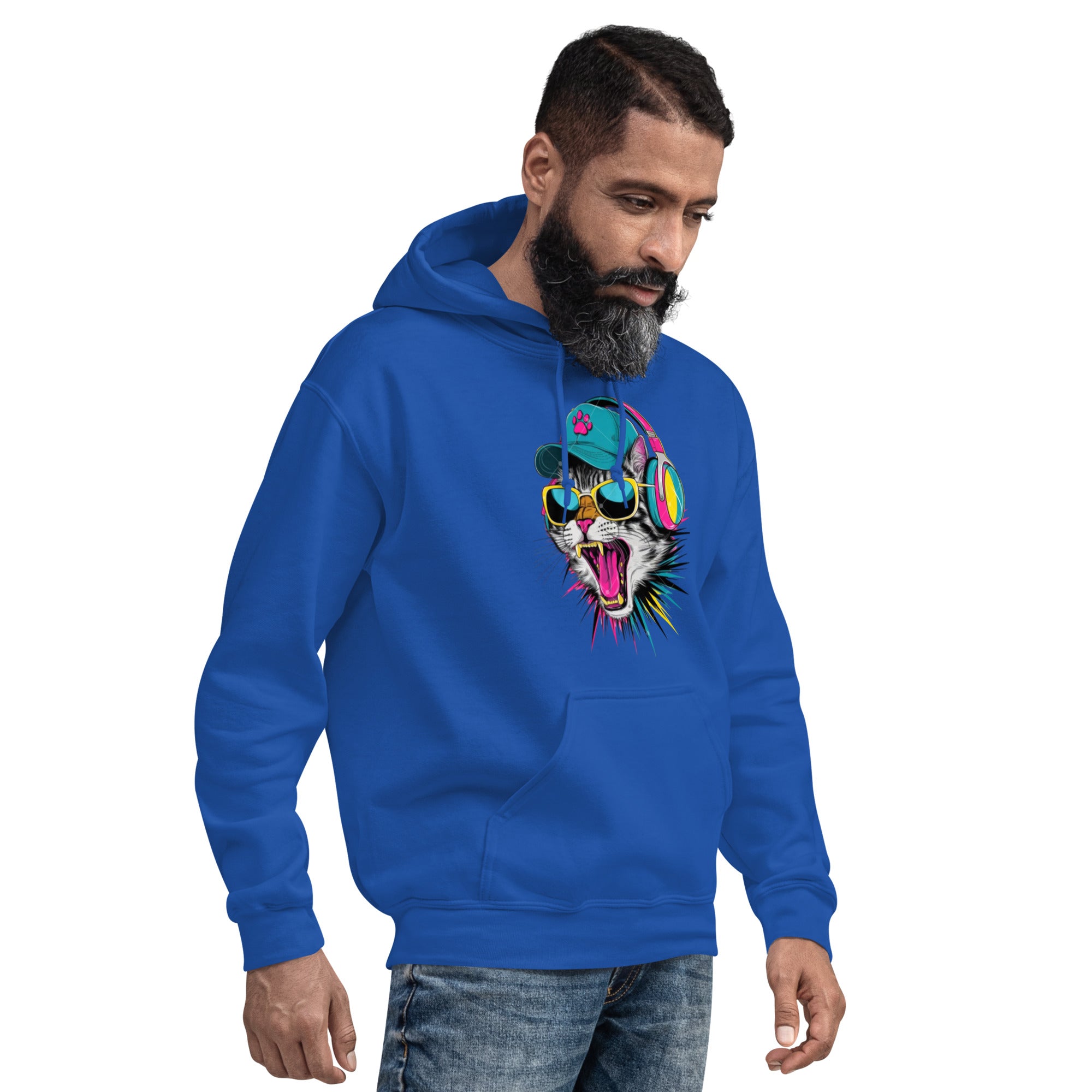 Foto di - Felpa Stampata Unisex – Morbida con Cappuccio e Tasca Frontale – Stile Streetwear - Gatto con Cuffie-Biiply