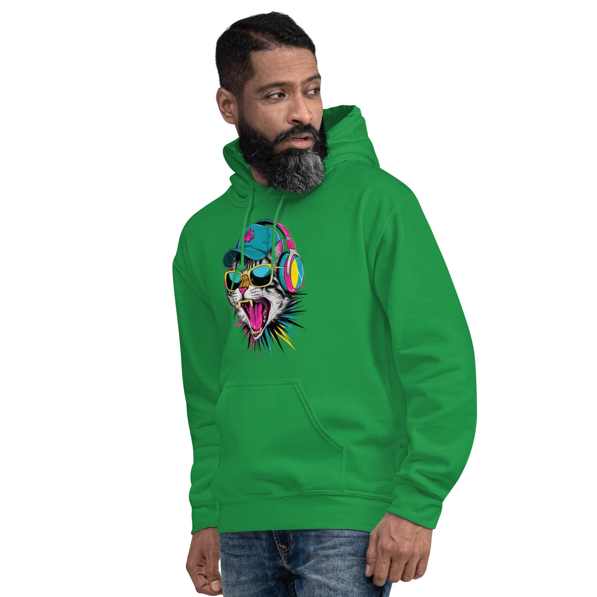 Foto di - Felpa Stampata Unisex – Morbida con Cappuccio e Tasca Frontale – Stile Streetwear - Gatto con Cuffie-Biiply