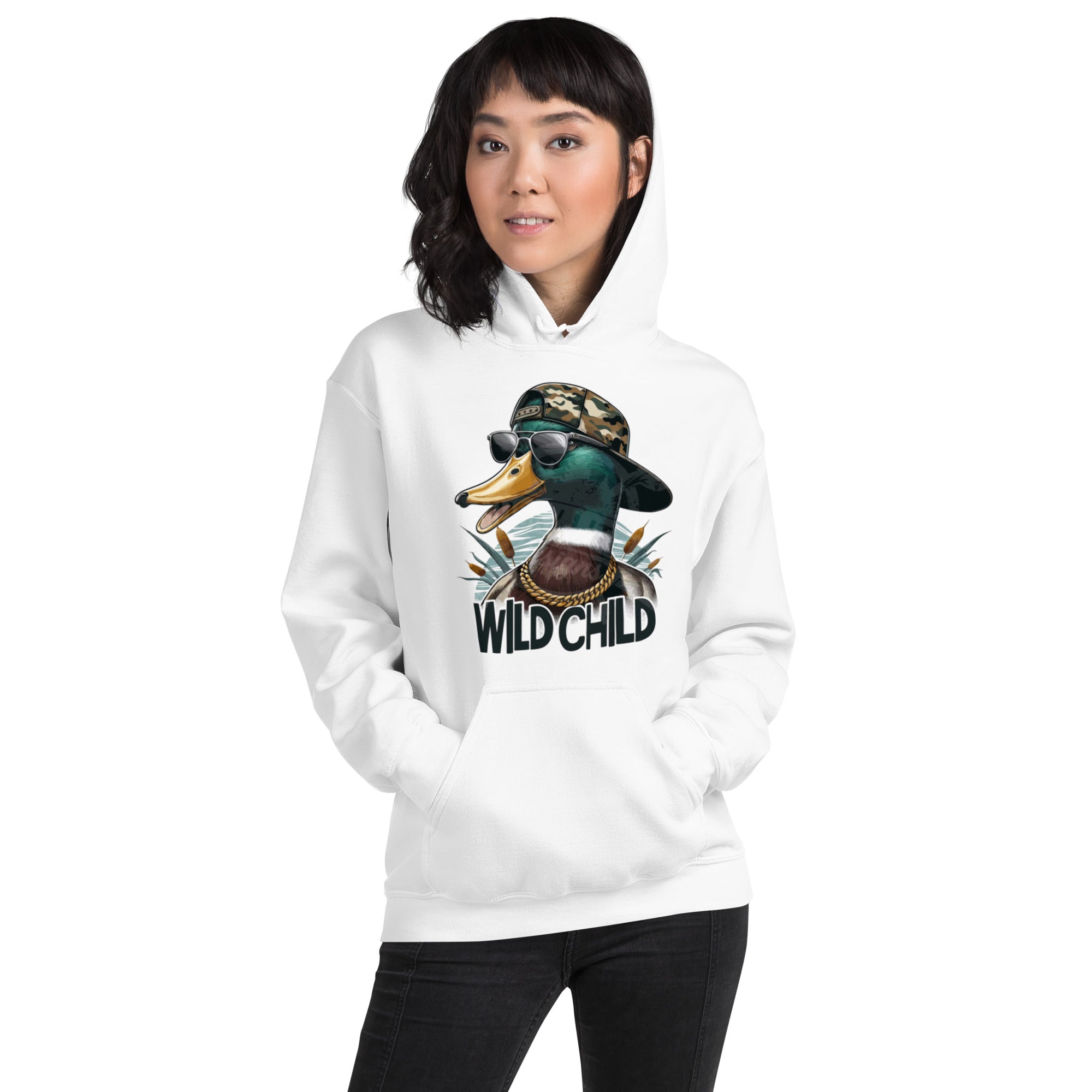 Foto di - Felpa Stampata Unisex – Morbida con Cappuccio e Tasca Frontale – Stile Streetwear – Wild Duck-DTG-Biiply