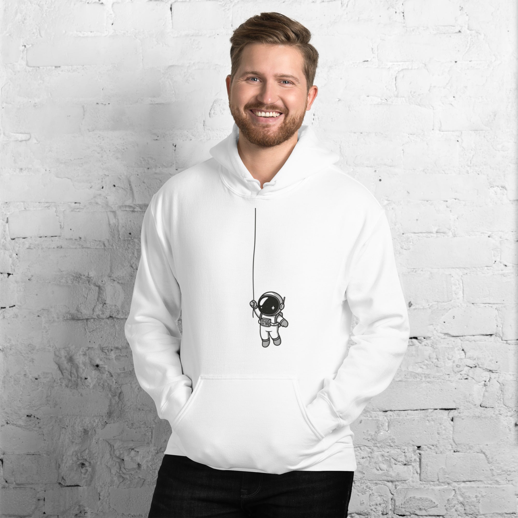 Foto di - Felpa stampata Unisex – Morbida con Cappuccio e Tasca Frontale – Stile Streetwear – Astronauta Appeso-DTG-Biiply