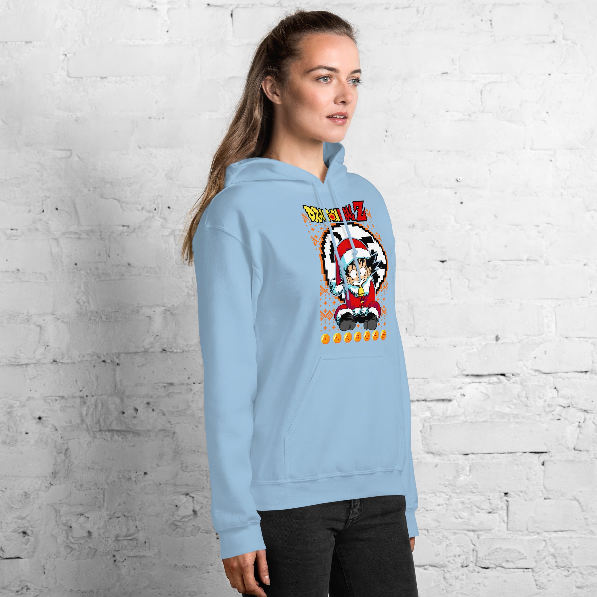 Foto di - Felpa stampata Unisex – Morbida con Cappuccio e Tasca Frontale – Stile Streetwear – Baby Goku Versione Natalizia-DTG-Biiply