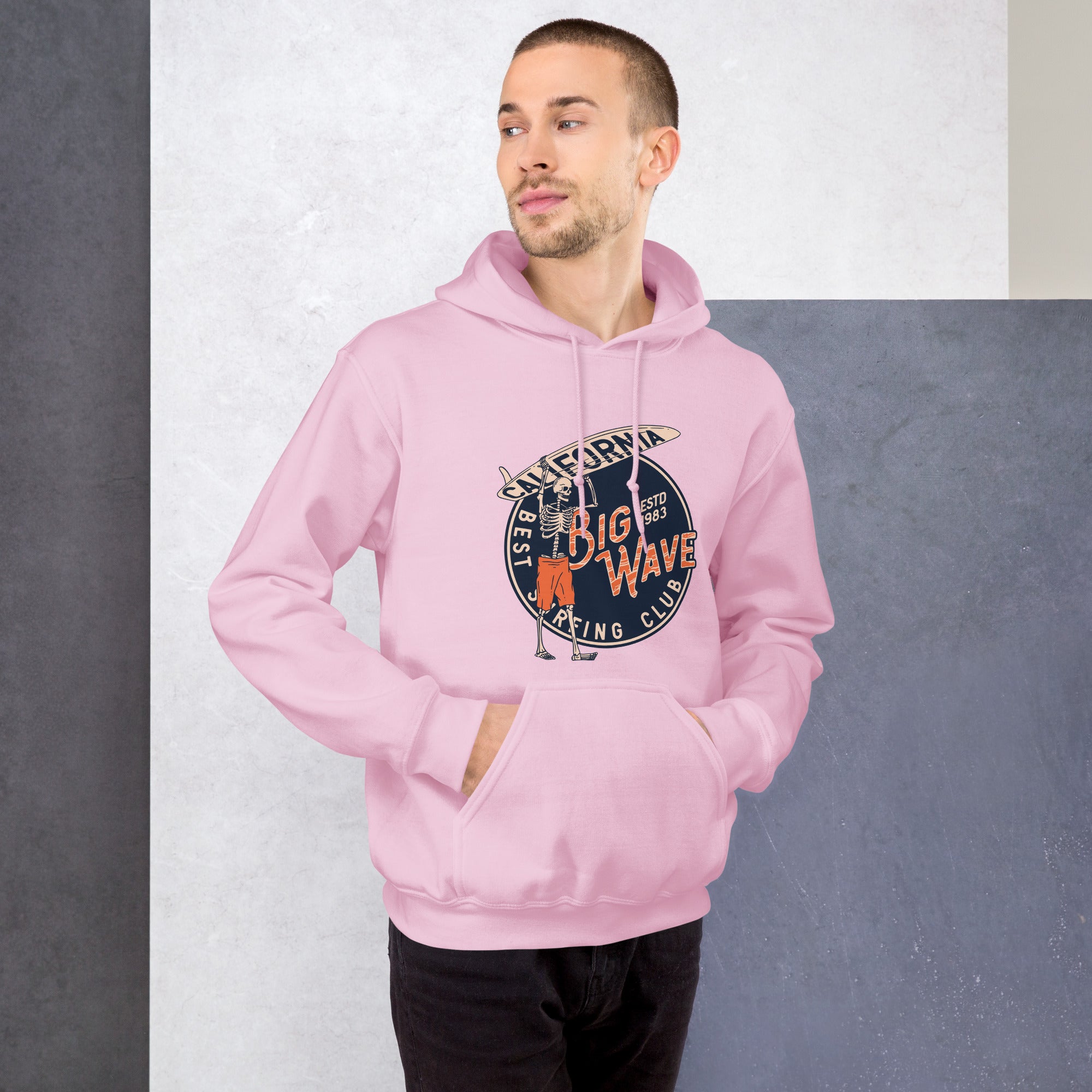 Foto di - Felpa stampata Unisex – Morbida con Cappuccio e Tasca Frontale – Stile Streetwear – California Big Wave Surfing Club-DTG-Biiply