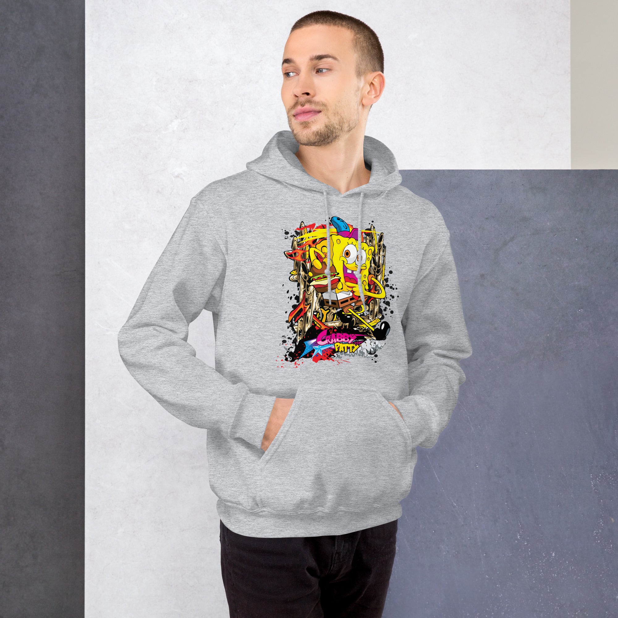 Foto di - Felpa stampata Unisex – Morbida con Cappuccio e Tasca Frontale – Stile Streetwear – Crabby Patty-DTG-Biiply