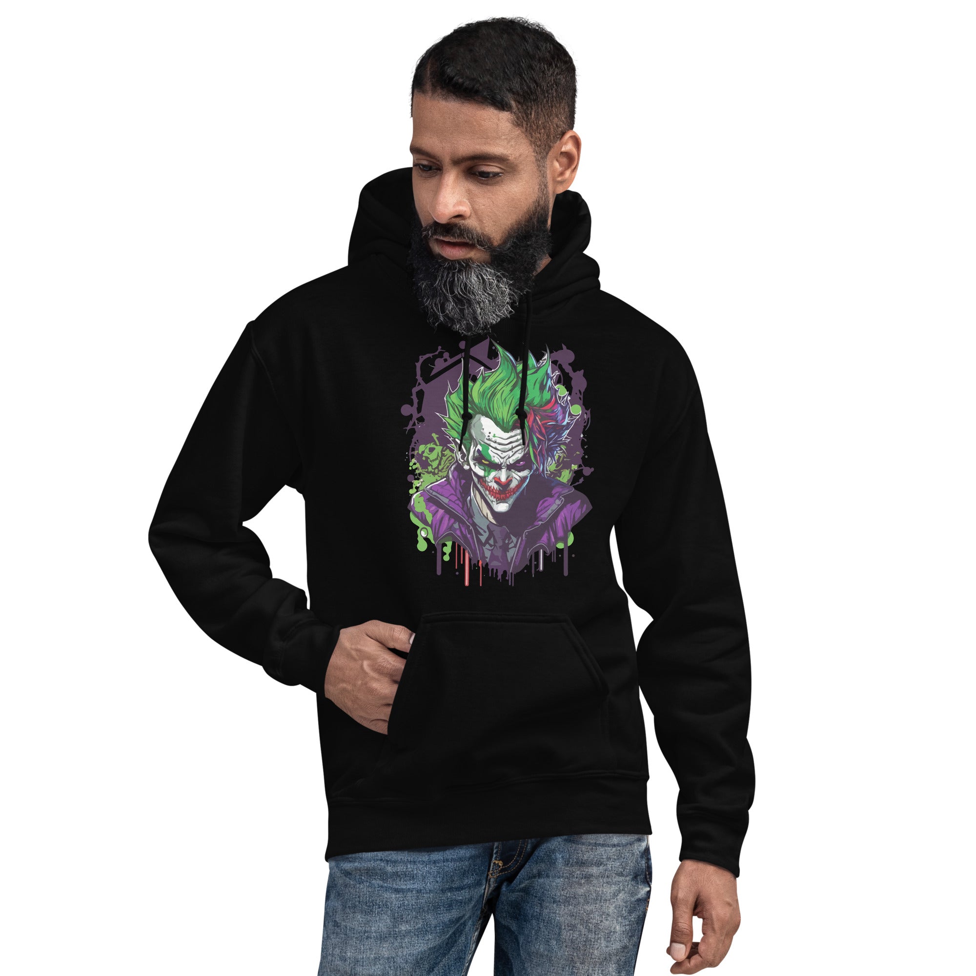 Foto di - Felpa stampata Unisex – Morbida con Cappuccio e Tasca Frontale – Stile Streetwear – Joker-DTG-Biiply