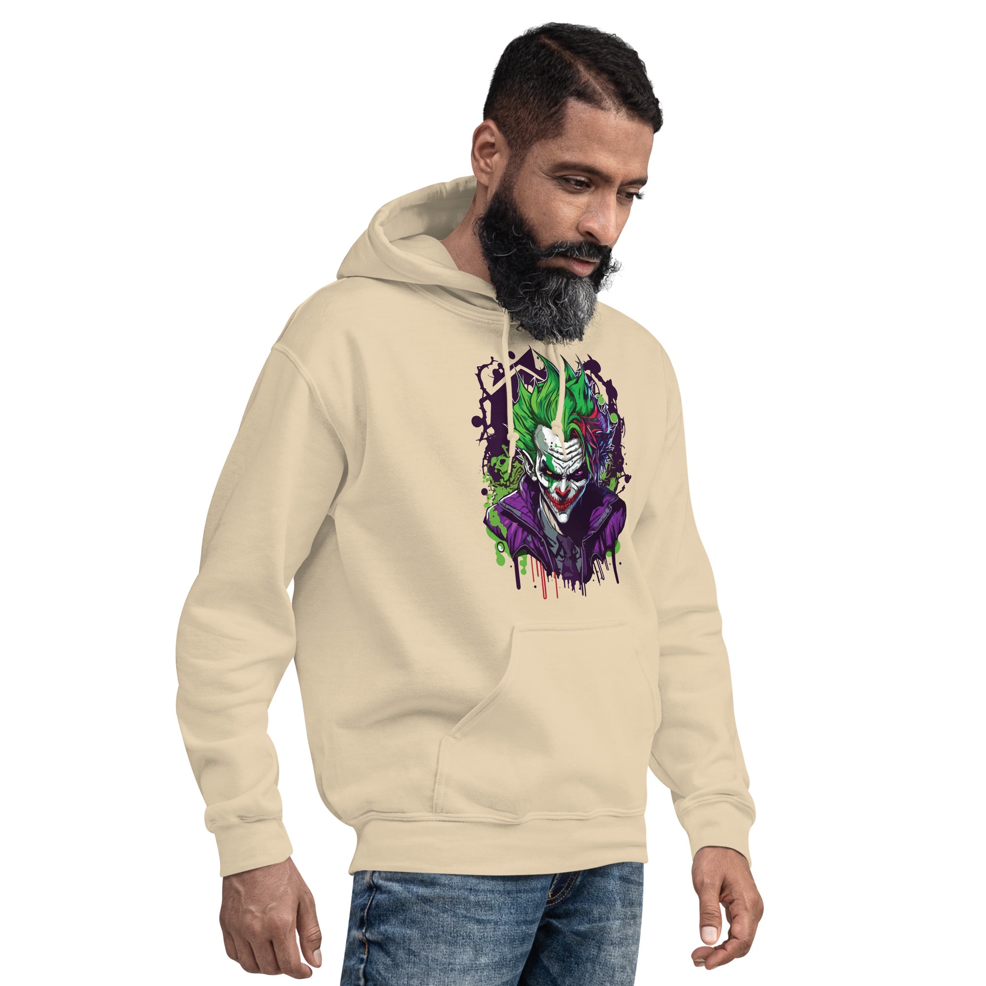 Foto di - Felpa stampata Unisex – Morbida con Cappuccio e Tasca Frontale – Stile Streetwear – Joker-DTG-Biiply