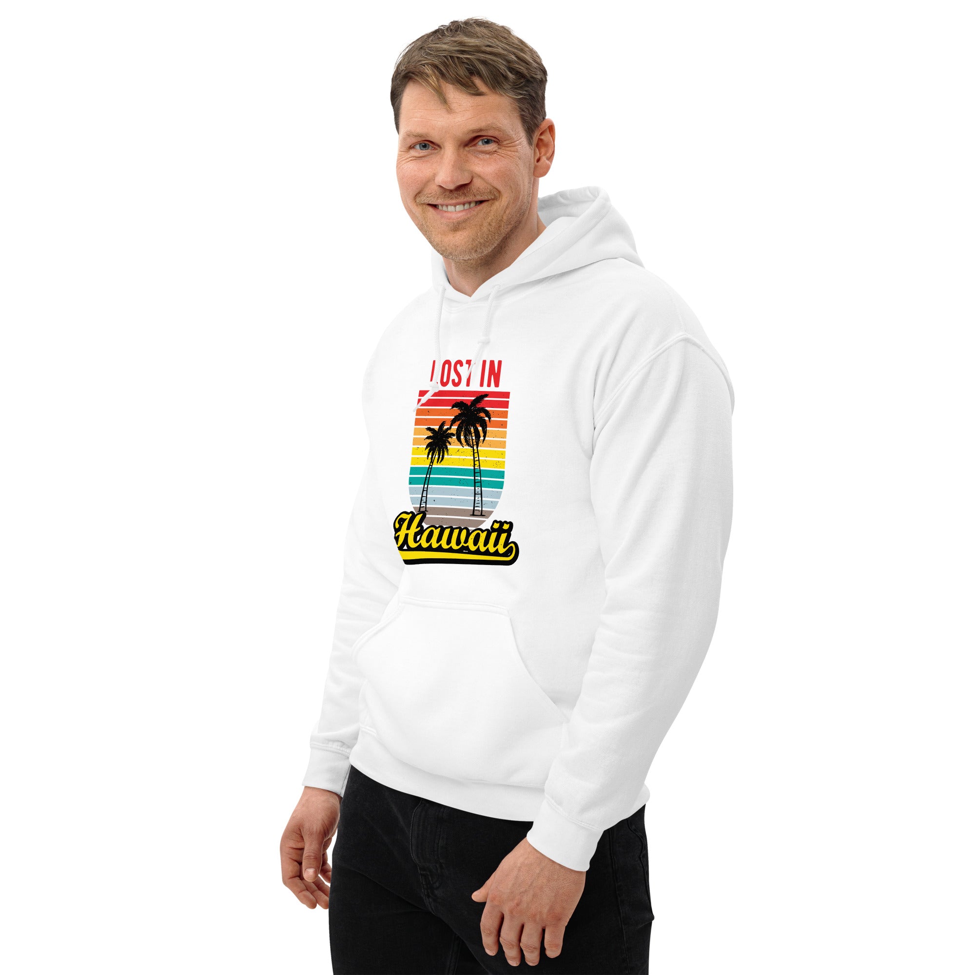 Foto di - Felpa stampata Unisex – Morbida con Cappuccio e Tasca Frontale – Stile Streetwear – Lost in Hawaii-DTG-Biiply
