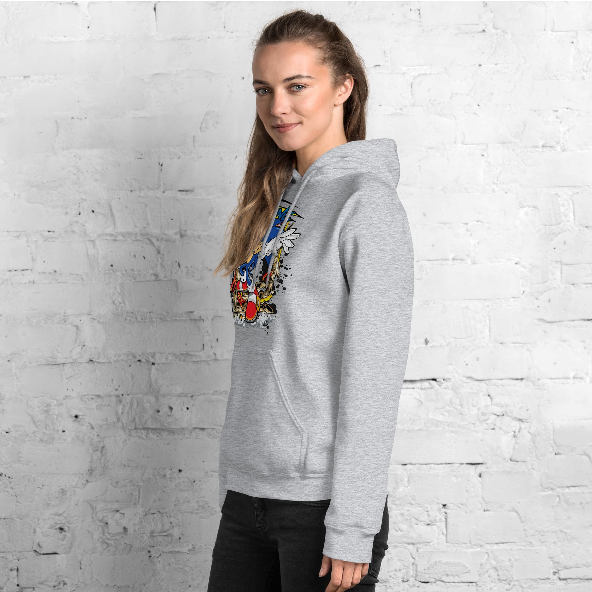 Foto di - Felpa stampata Unisex – Morbida con Cappuccio e Tasca Frontale – Stile Streetwear – Sonic-DTG-Biiply