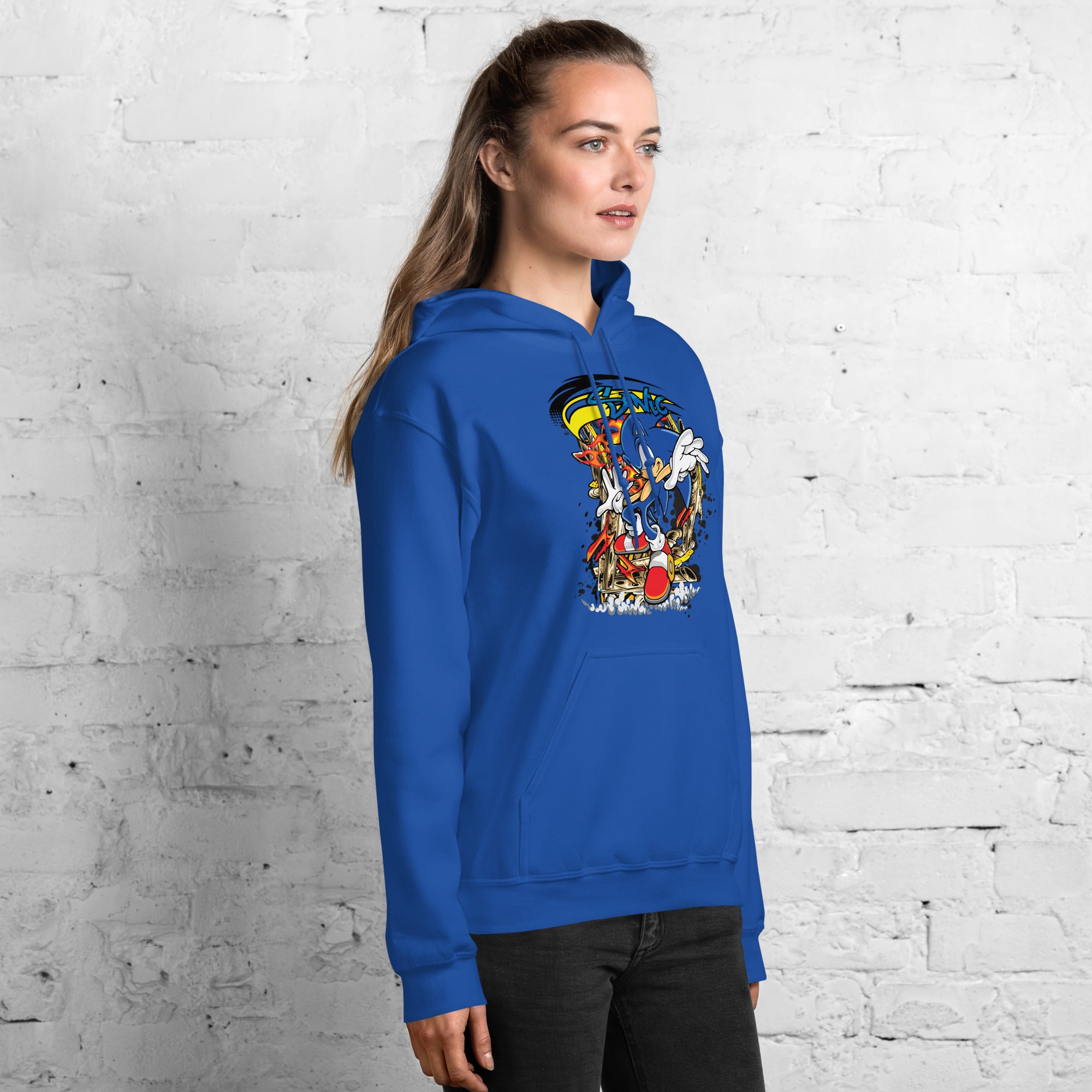 Foto di - Felpa stampata Unisex – Morbida con Cappuccio e Tasca Frontale – Stile Streetwear – Sonic-DTG-Biiply