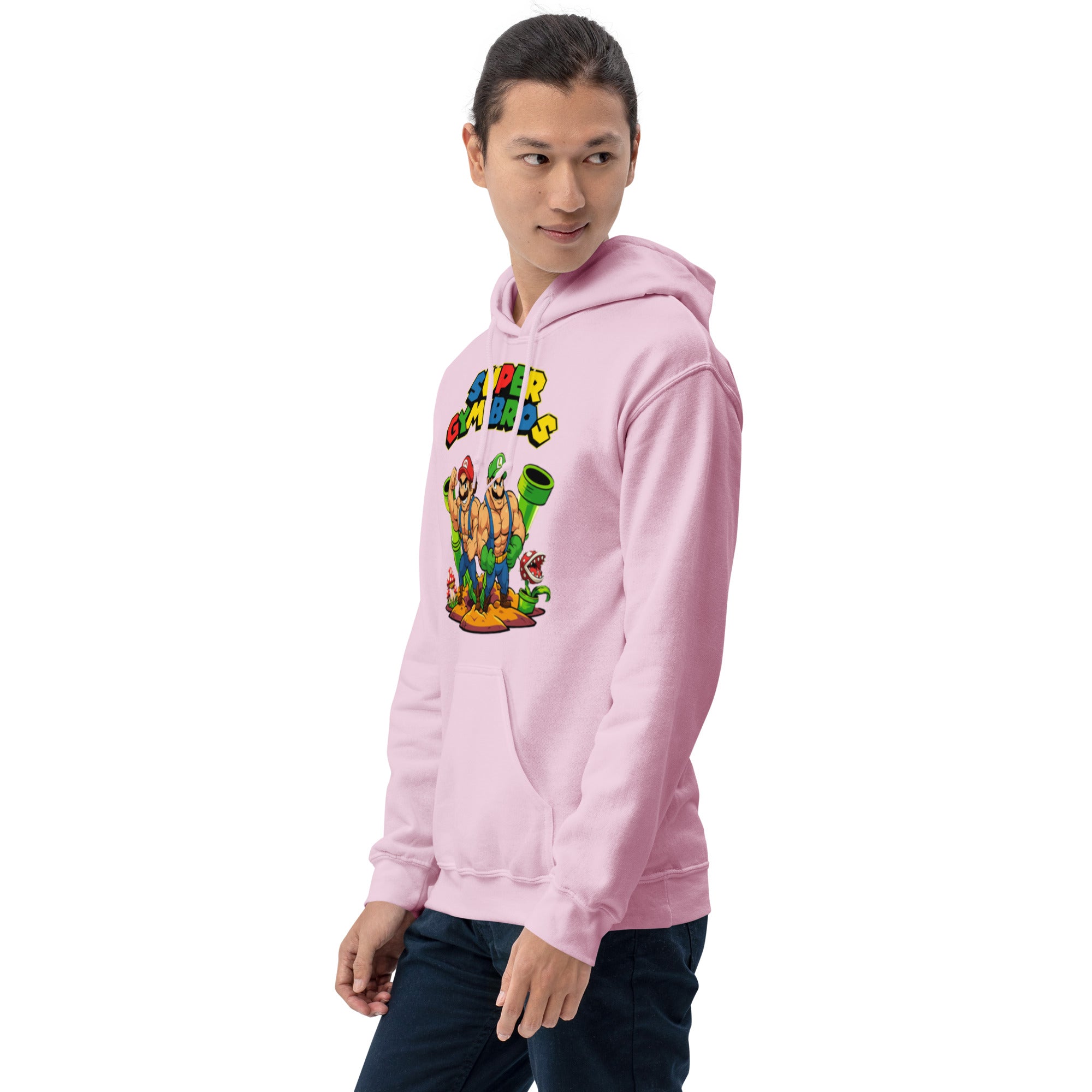 Foto di - Felpa stampata Unisex – Morbida con Cappuccio e Tasca Frontale – Stile Streetwear – Super Gym Bros-DTG-Biiply