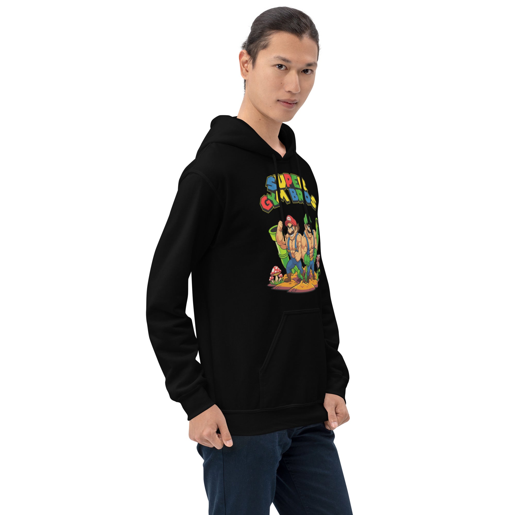 Foto di - Felpa stampata Unisex – Morbida con Cappuccio e Tasca Frontale – Stile Streetwear – Super Gym Bros-DTG-Biiply