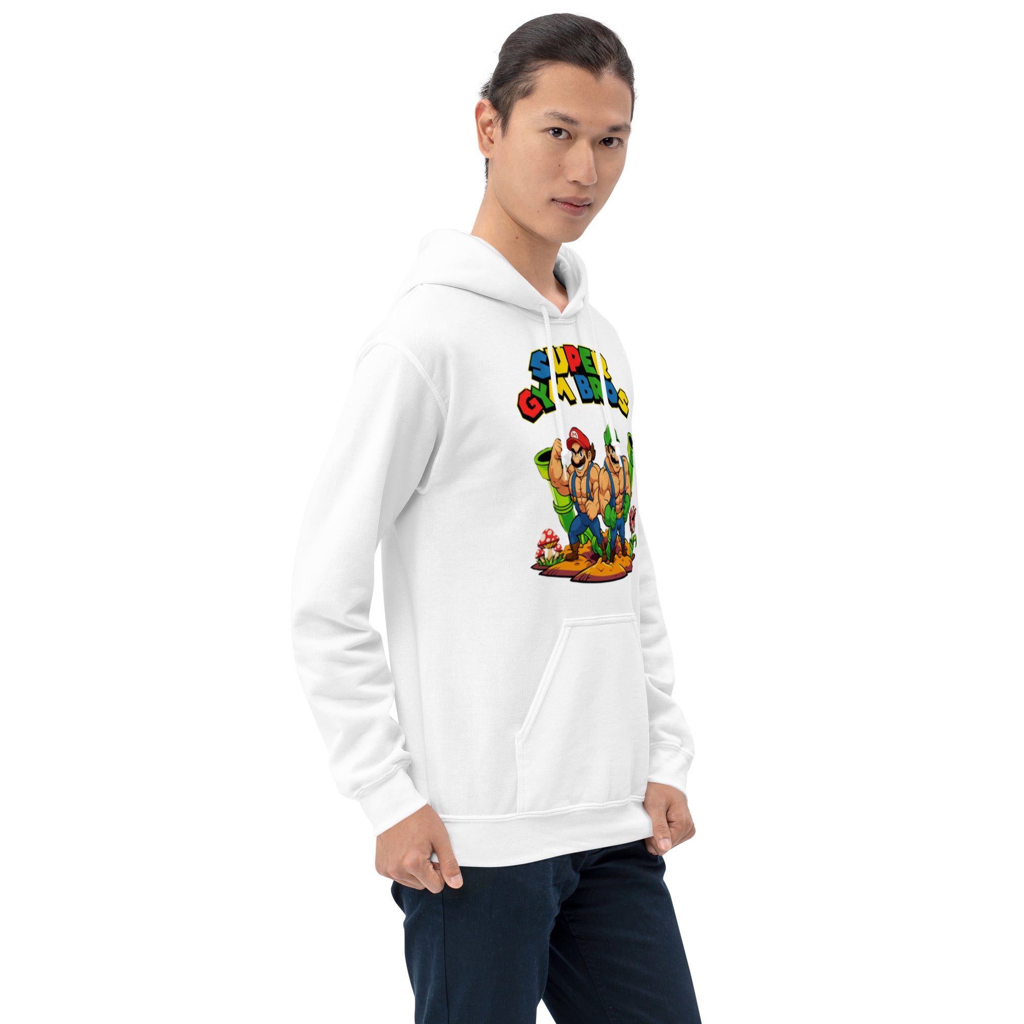 Foto di - Felpa stampata Unisex – Morbida con Cappuccio e Tasca Frontale – Stile Streetwear – Super Gym Bros-DTG-Biiply