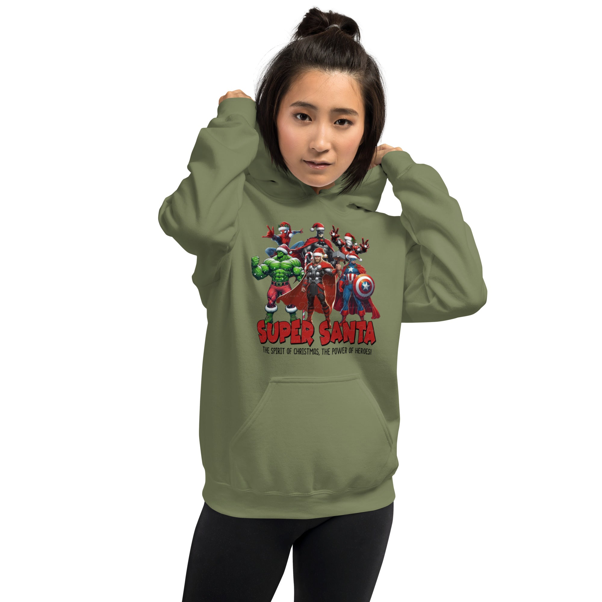 Foto di - Felpa stampata Unisex – Morbida con Cappuccio e Tasca Frontale – Stile Streetwear – Super Santa-DTG-Biiply