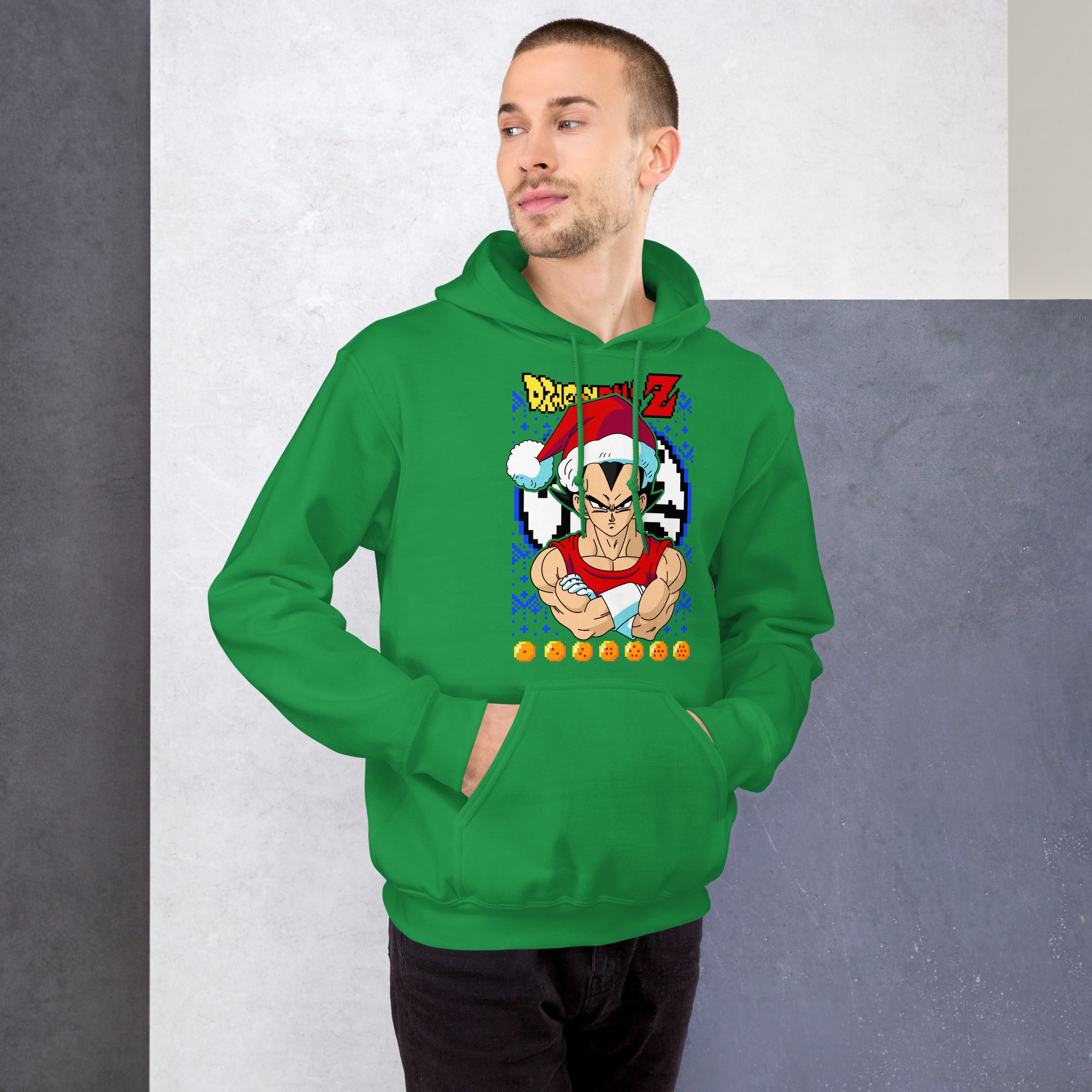 Foto di - Felpa stampata Unisex – Morbida con Cappuccio e Tasca Frontale – Stile Streetwear – Vegeta versione Natalizia-DTG-Biiply