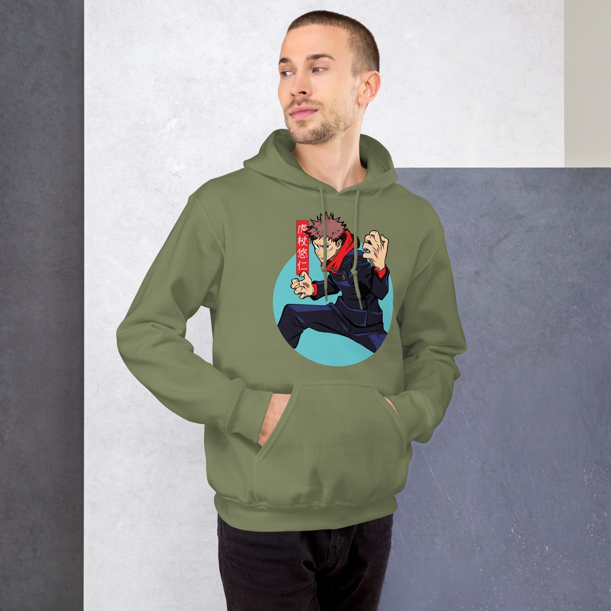 Foto di - Felpa stampata Unisex – Morbida con Cappuccio e Tasca Frontale – Stile Streetwear – Yuri Itadori-DTG-Biiply