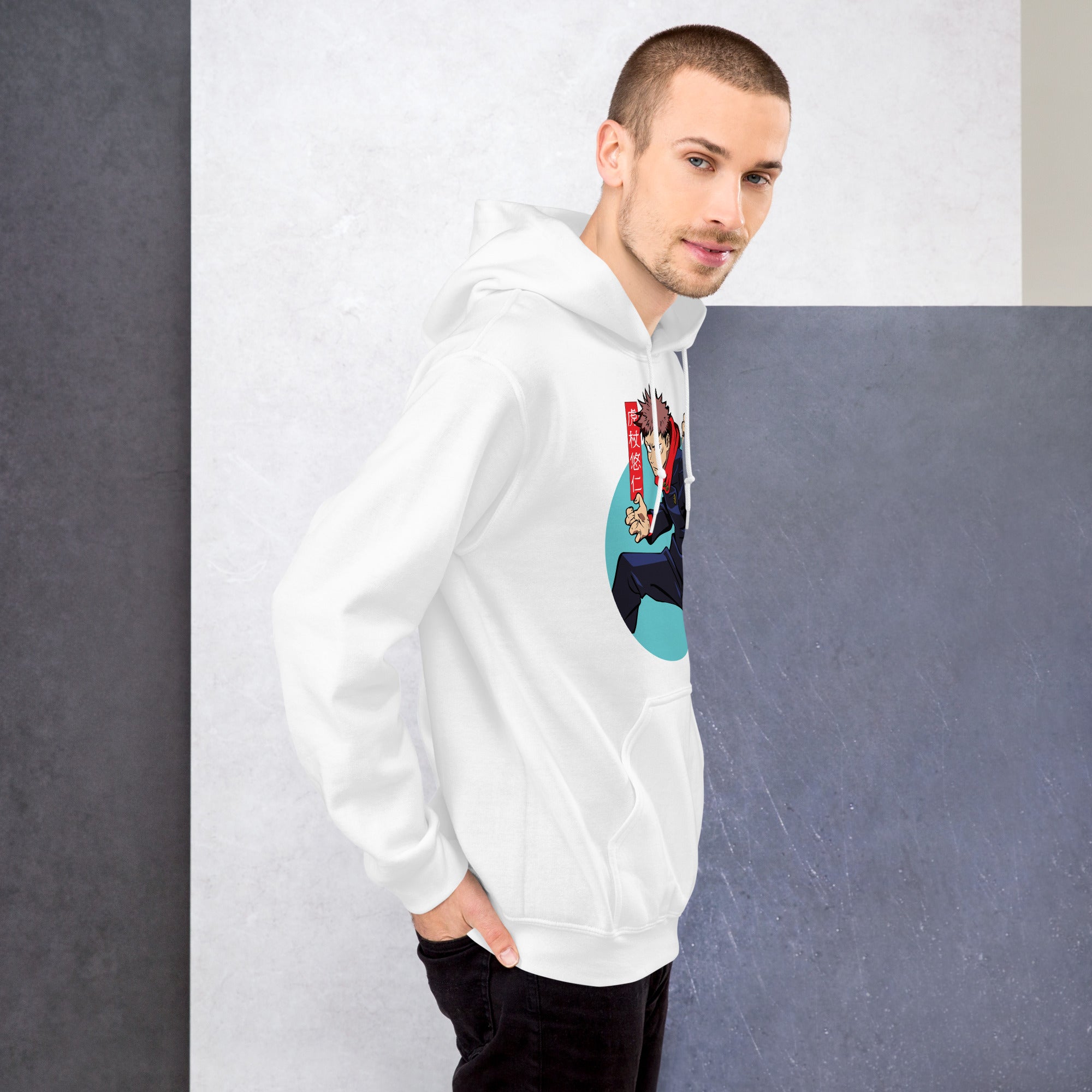 Foto di - Felpa stampata Unisex – Morbida con Cappuccio e Tasca Frontale – Stile Streetwear – Yuri Itadori-DTG-Biiply