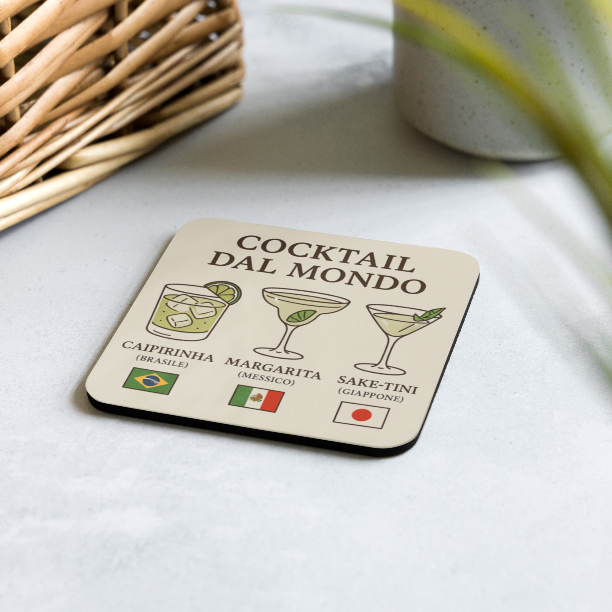Foto di - Sottobicchiere in Sughero o Poliestere Antiscivolo con Stampa Personalizzata "Cocktail del mondo" - Accessori Originali per la Casa o Idee Regalo-Casa-Biiply