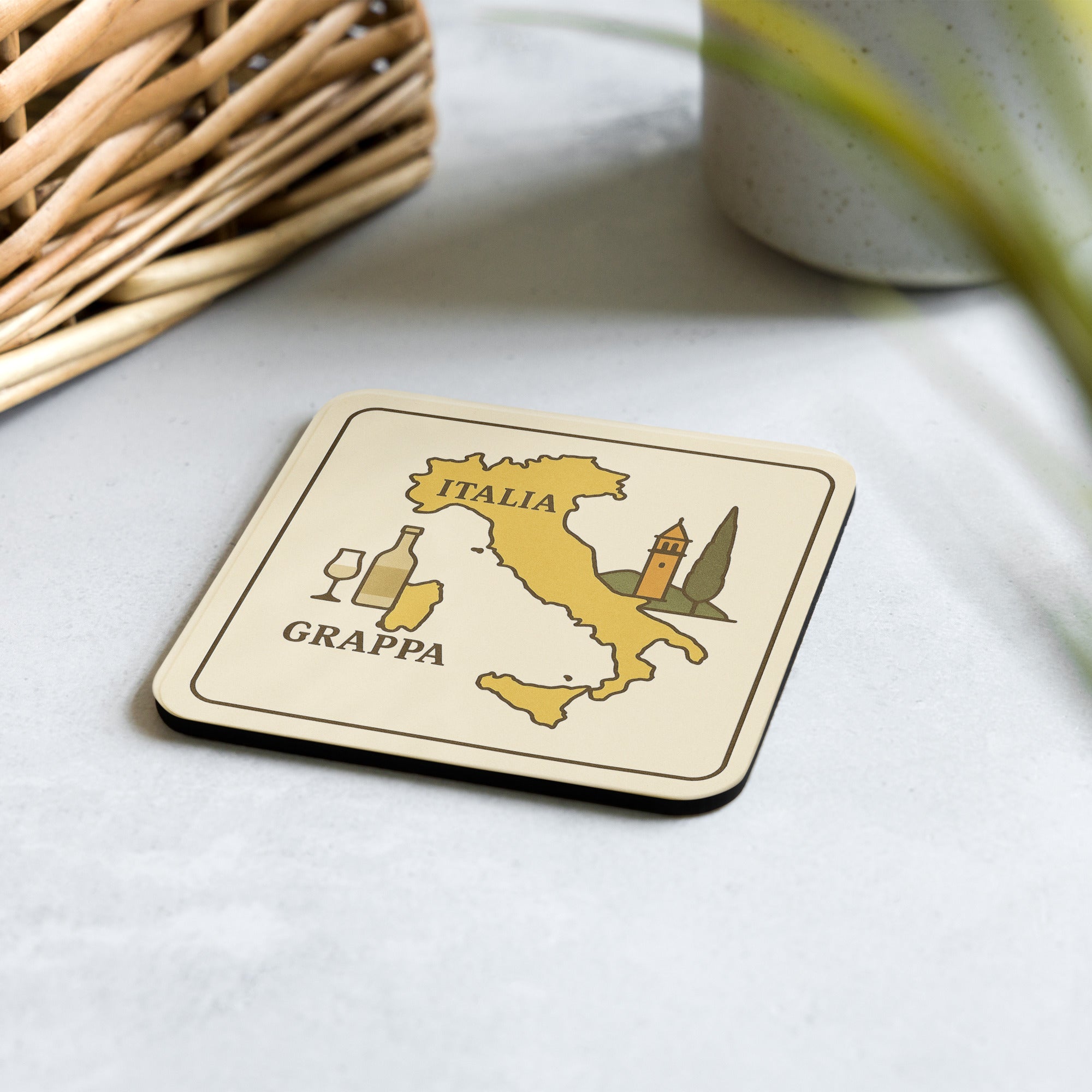 Foto di - Sottobicchiere in Sughero o Poliestere Antiscivolo con Stampa Personalizzata "Italia = Grappa" - Accessori Originali per la Casa o Idee Regalo-Casa-Biiply