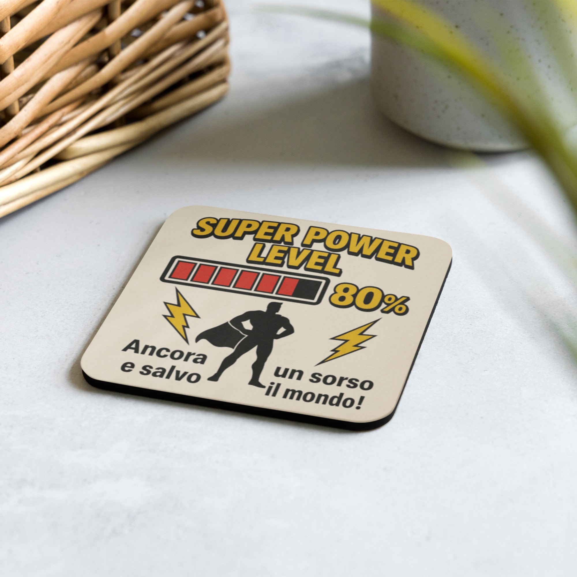 Foto di - Sottobicchiere in Sughero o Poliestere Antiscivolo con Stampa Personalizzata "Super Power Level" - Accessori Originali per la Casa o Idee Regalo-Casa-Biiply