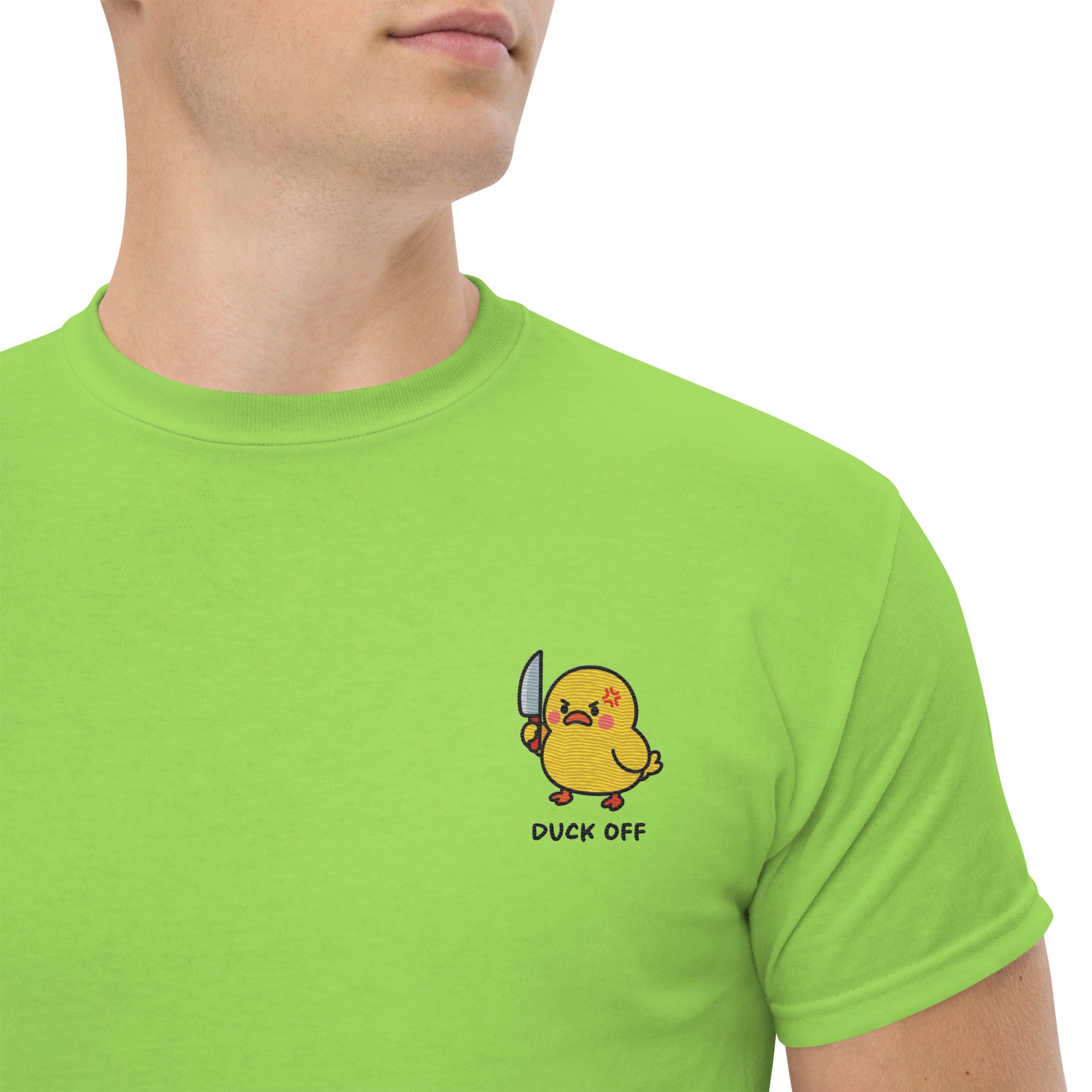 Foto di - T-shirt Ricamata Unisex – 100% Cotone – Stile Streetwear e Confortevole – Duck Off-Ricamati-Biiply-Lime-S-Biiply