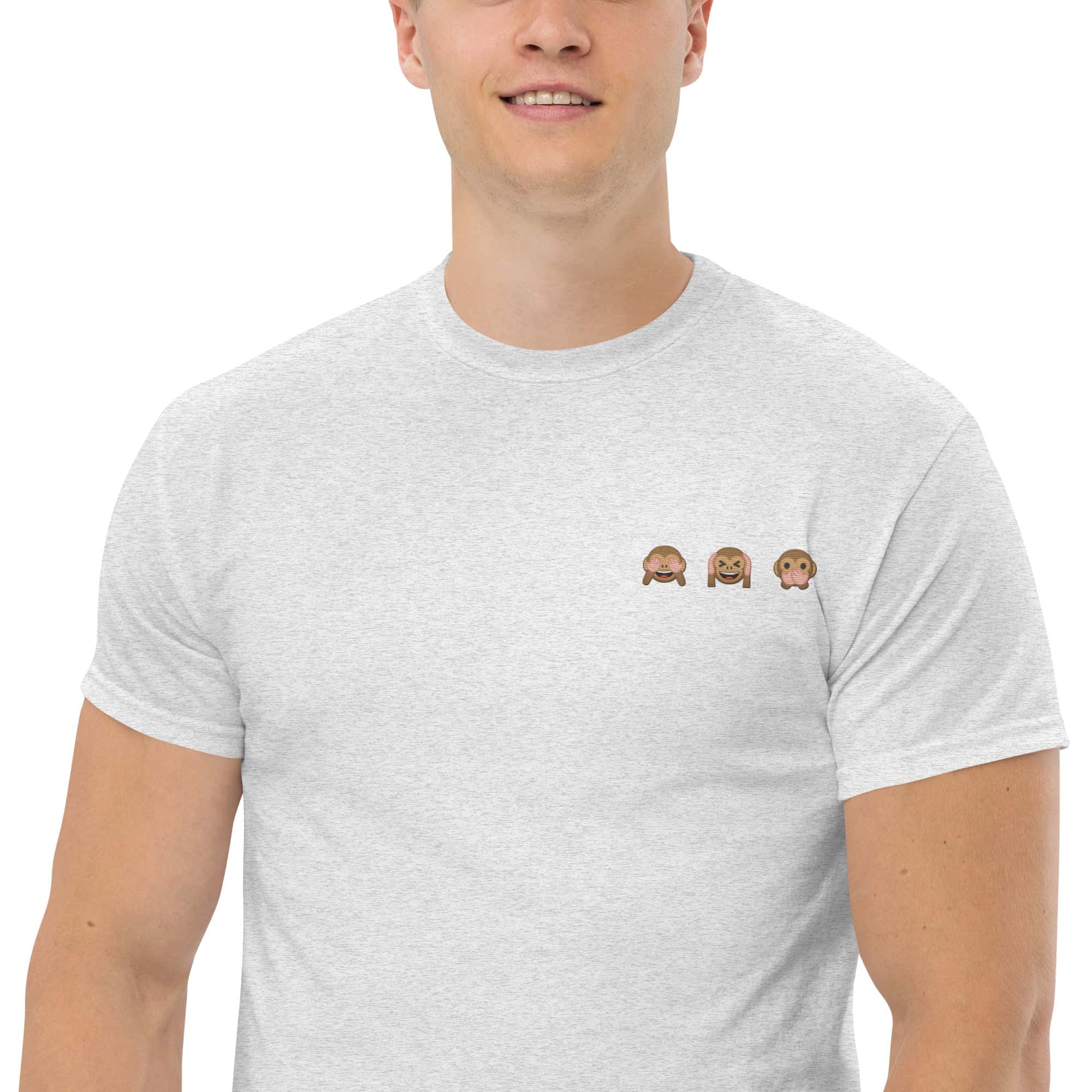 Foto di - T-shirt Ricamata Unisex – 100% Cotone – Stile Streetwear e Confortevole – Emoji scimmiette-Ricamati-Biiply