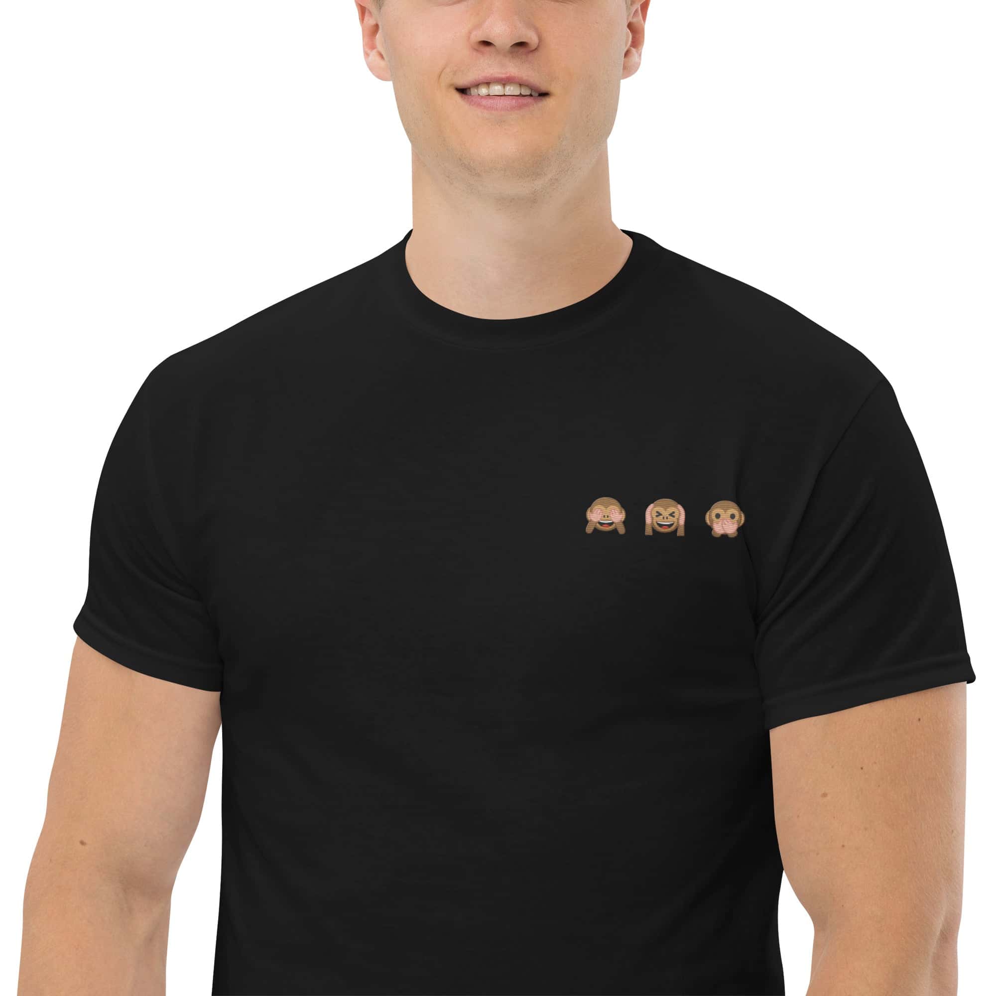 Foto di - T-shirt Ricamata Unisex – 100% Cotone – Stile Streetwear e Confortevole – Emoji scimmiette-Ricamati-Biiply