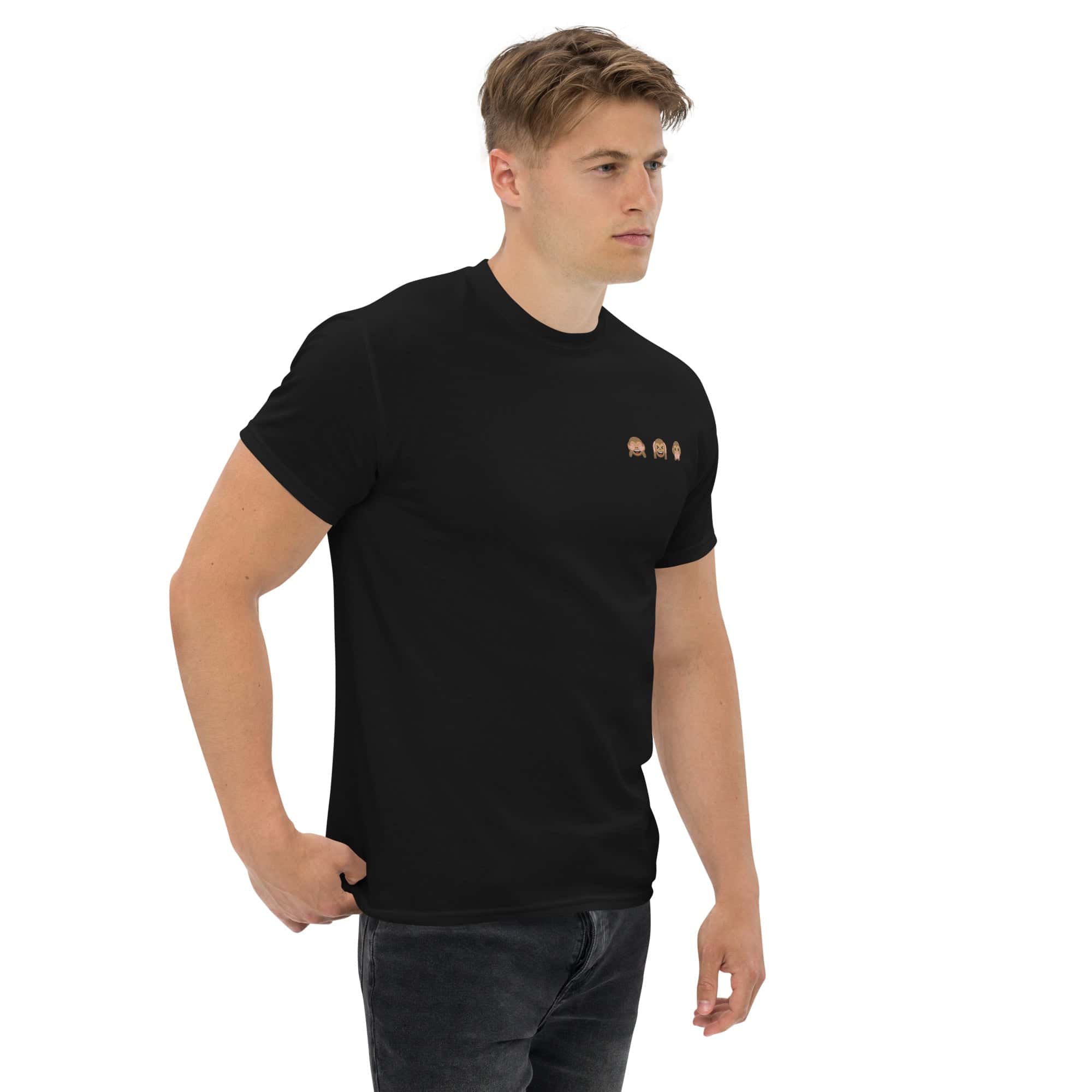 Foto di - T-shirt Ricamata Unisex – 100% Cotone – Stile Streetwear e Confortevole – Emoji scimmiette-Ricamati-Biiply