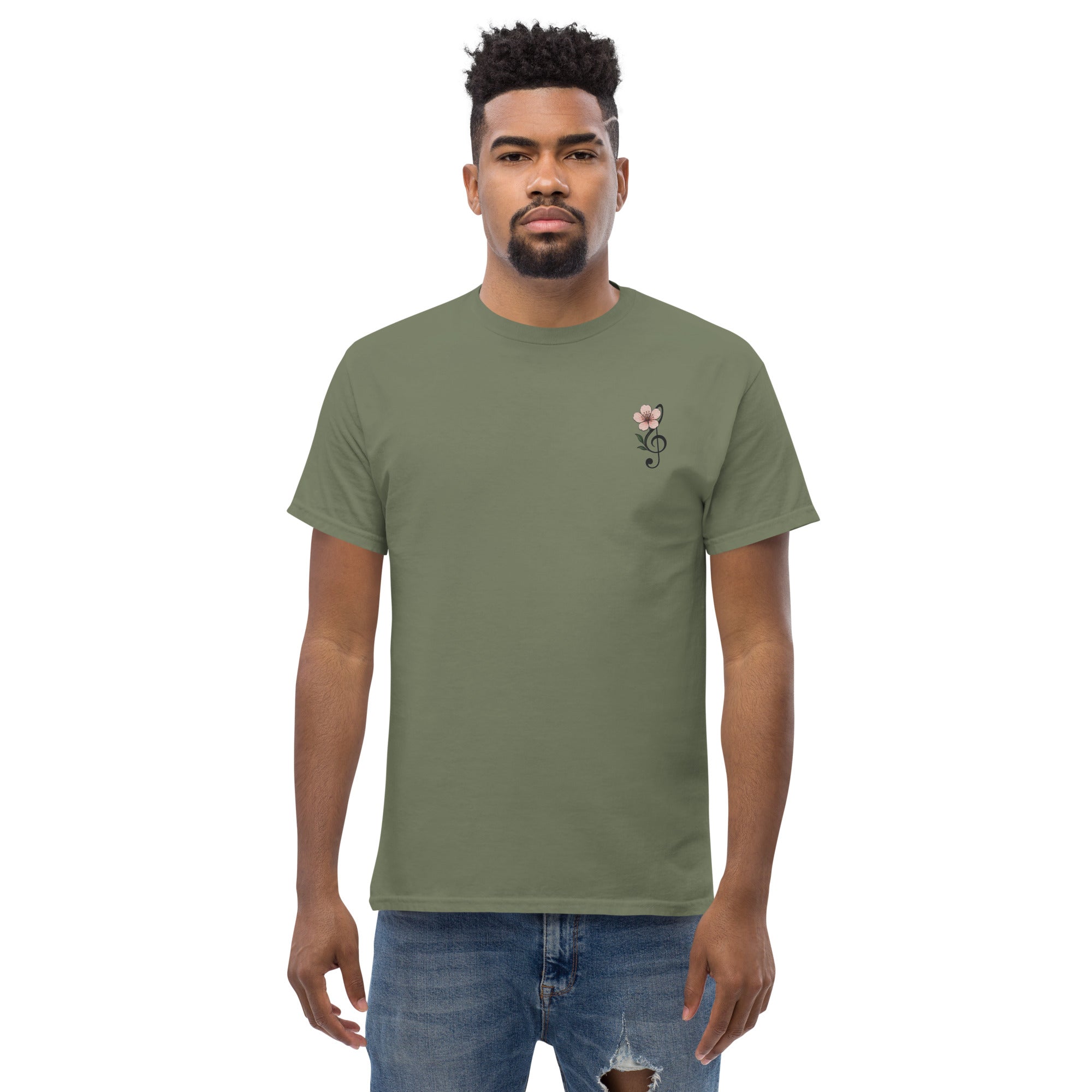 Foto di - T-shirt Ricamata Unisex – 100% Cotone – Stile Streetwear e Confortevole – Fiore di Ciliegio-Ricamati-Biiply