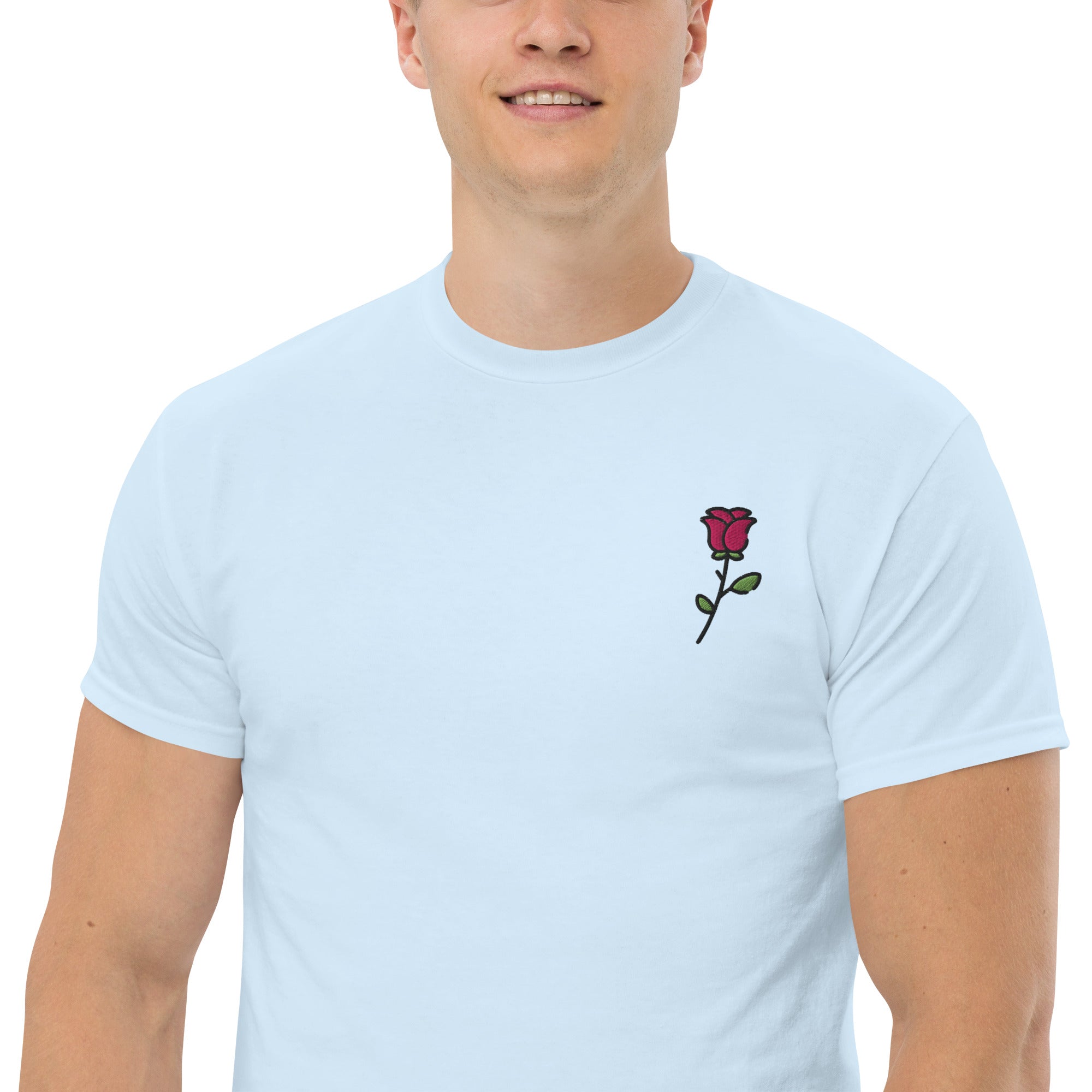 Foto di - T-shirt Ricamata Unisex – 100% Cotone – Stile Streetwear e Confortevole – Rosa con Gambo-Ricamati-Biiply