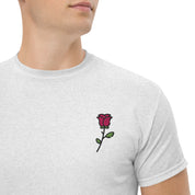 Foto di - T-shirt Ricamata Unisex – 100% Cotone – Stile Streetwear e Confortevole – Rosa con Gambo-Ricamati-Biiply