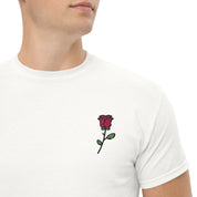 Foto di - T-shirt Ricamata Unisex – 100% Cotone – Stile Streetwear e Confortevole – Rosa con Gambo-Ricamati-Biiply