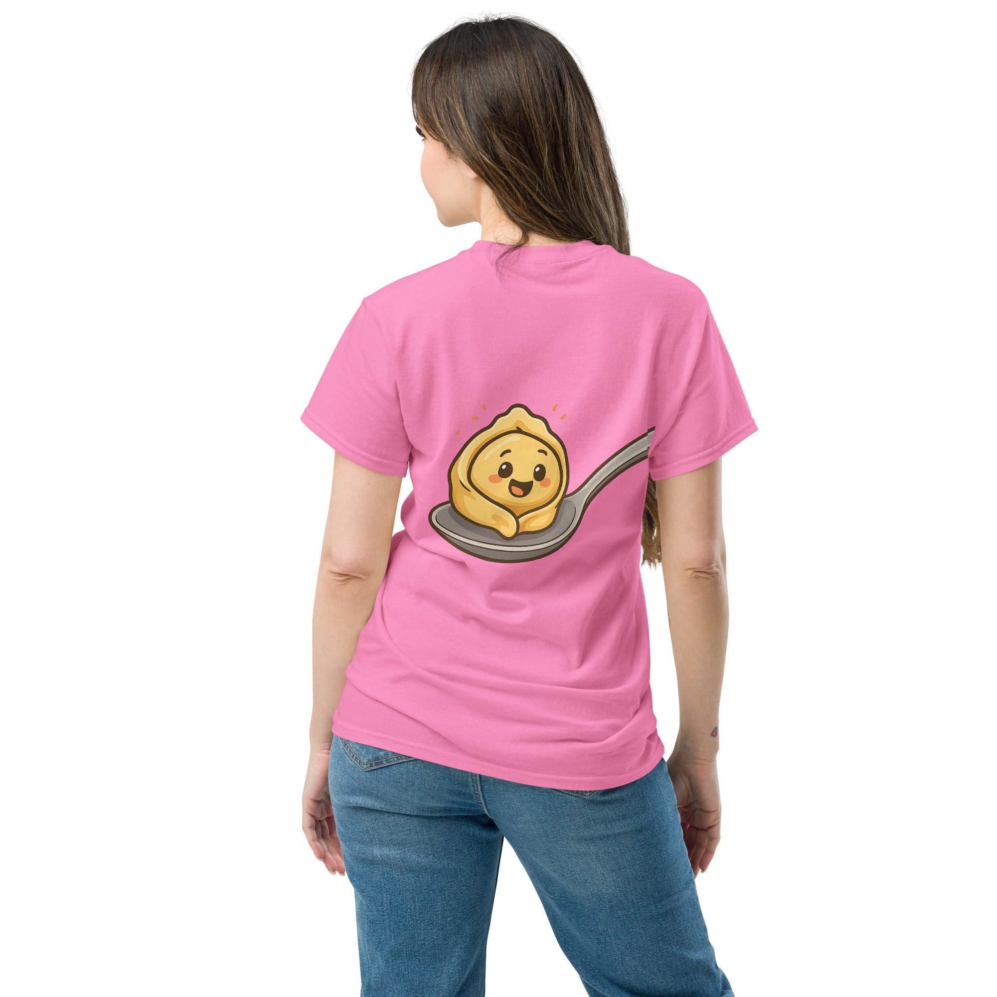 Foto di - T-shirt Stampata Posteriore Unisex – 100% Cotone – Stile Streetwear e Confortevole – Cucchiaio con Tortellino-DTG-Biiply