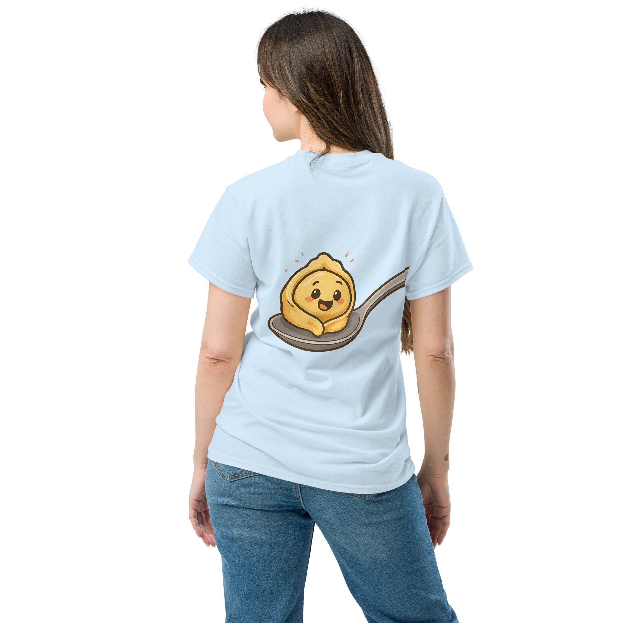 Foto di - T-shirt Stampata Posteriore Unisex – 100% Cotone – Stile Streetwear e Confortevole – Cucchiaio con Tortellino-DTG-Biiply