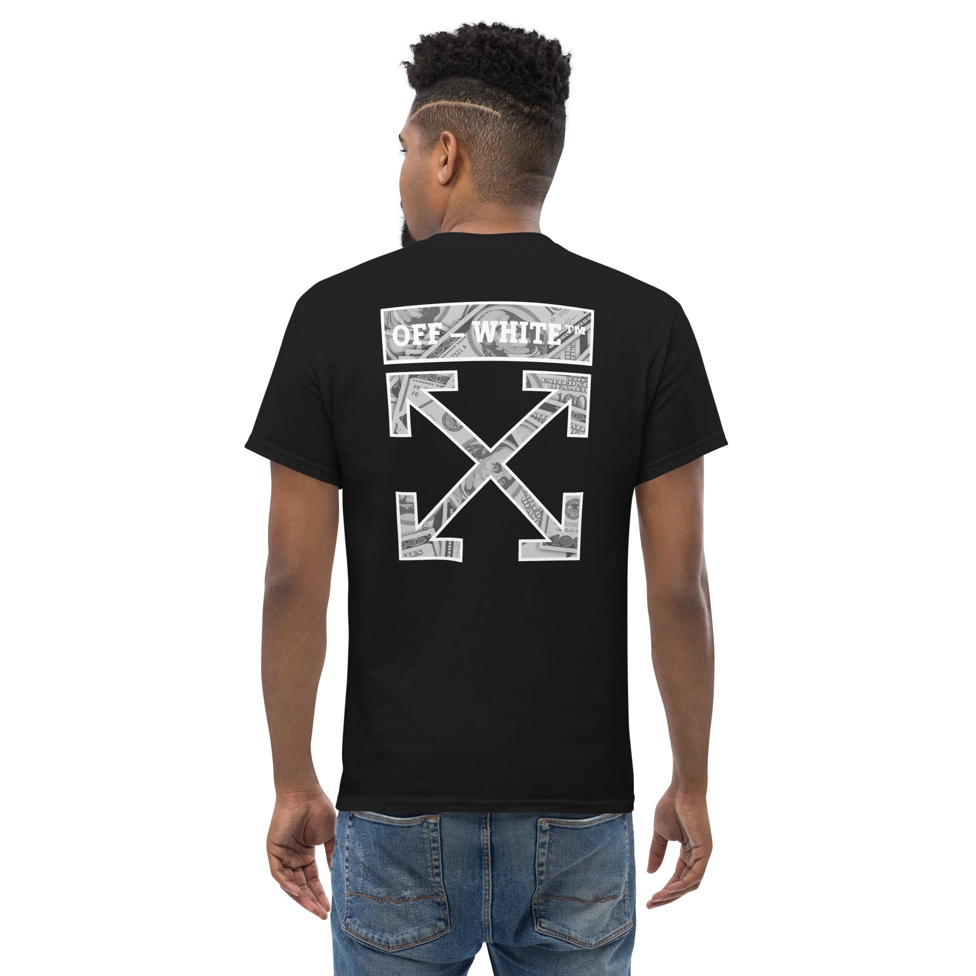 Foto di - T-shirt Stampata Posteriormente Unisex – 100% Cotone – Stile Streetwear e Confortevole – Off White Dollar-DTG-Biiply