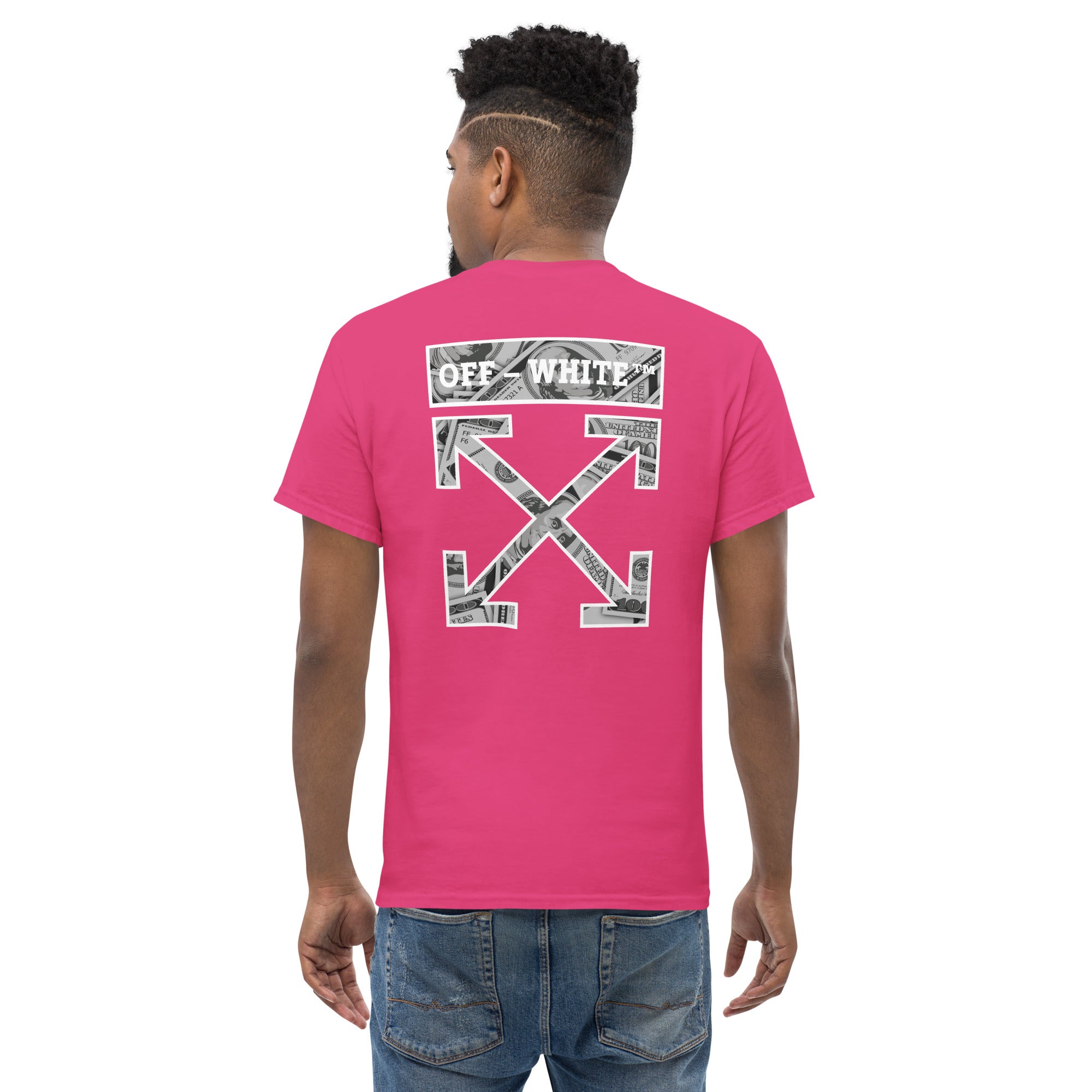 Foto di - T-shirt Stampata Posteriormente Unisex – 100% Cotone – Stile Streetwear e Confortevole – Off White Dollar-DTG-Biiply