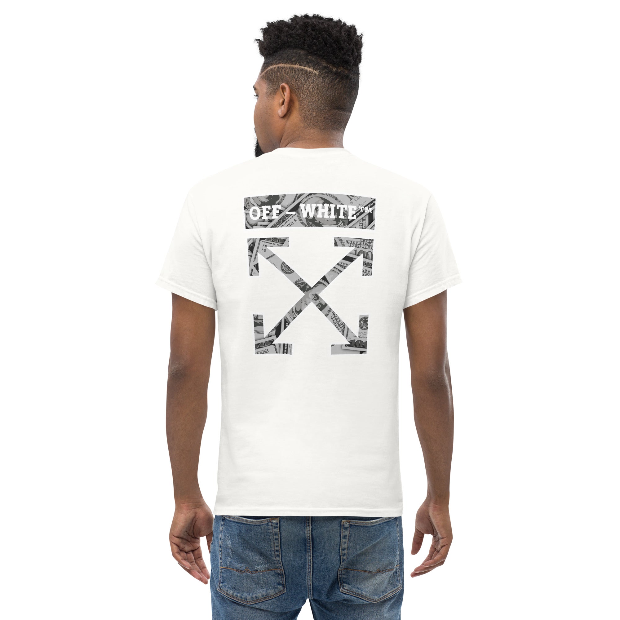 Foto di - T-shirt Stampata Posteriormente Unisex – 100% Cotone – Stile Streetwear e Confortevole – Off White Dollar-DTG-Biiply
