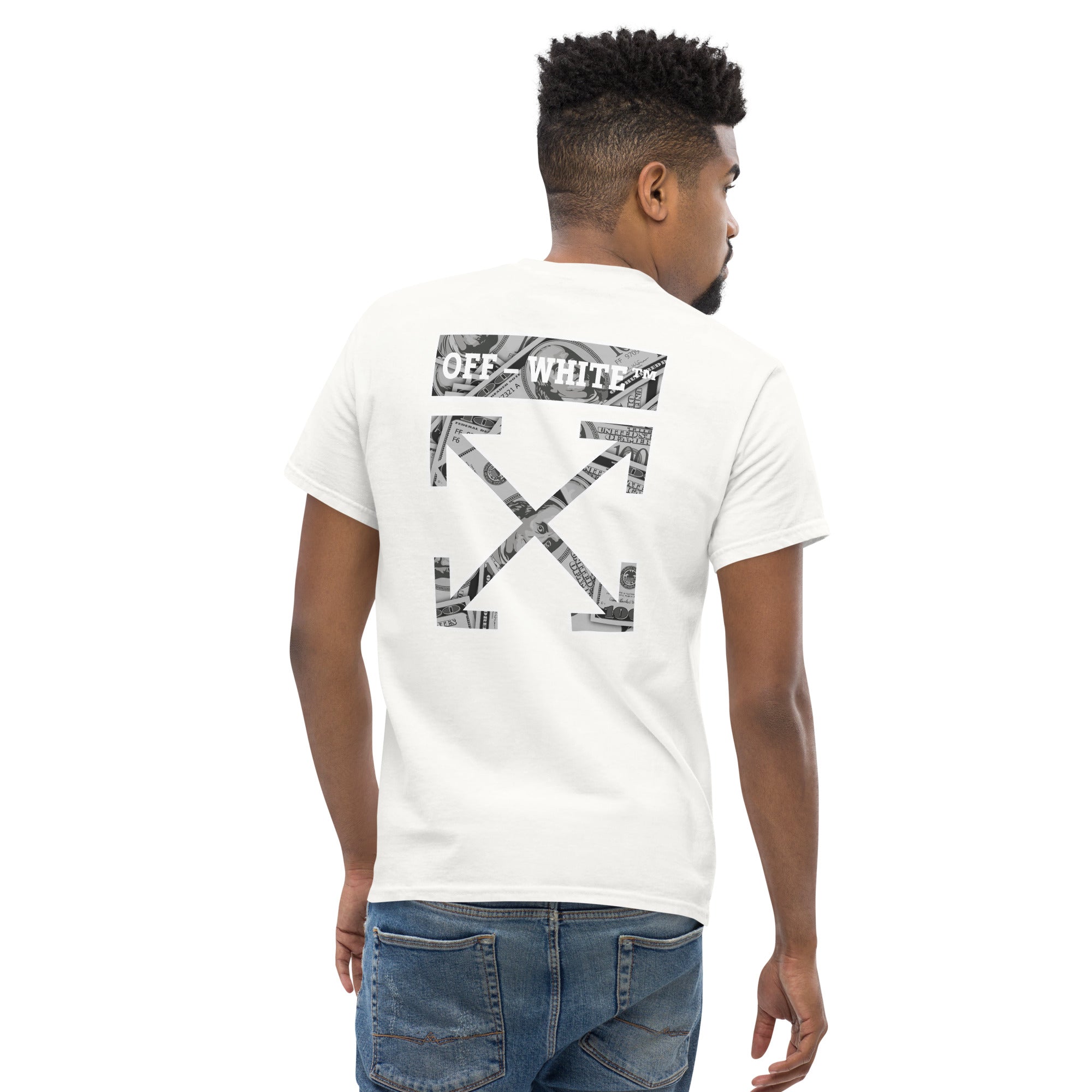 Foto di - T-shirt Stampata Posteriormente Unisex – 100% Cotone – Stile Streetwear e Confortevole – Off White Dollar-DTG-Biiply