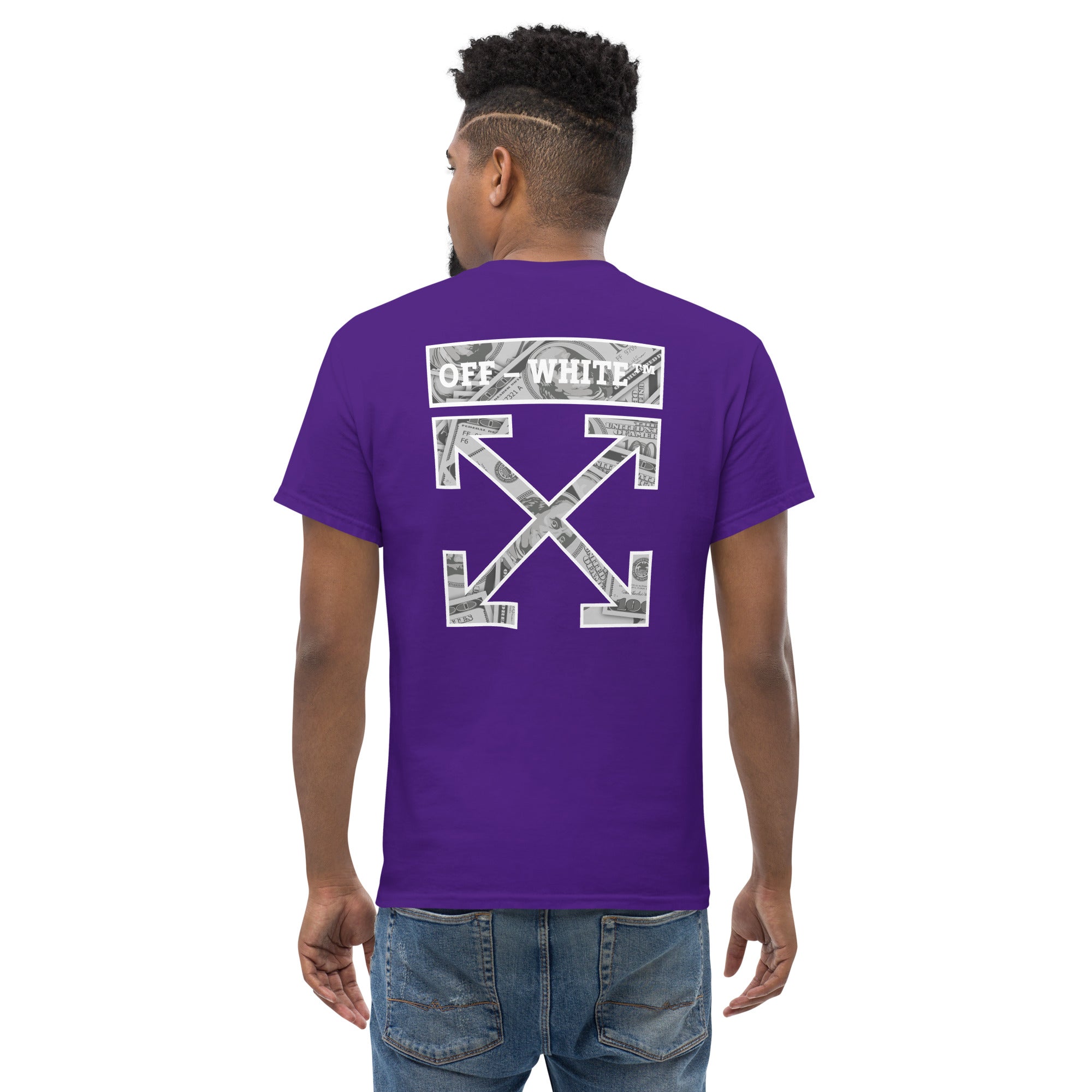 Foto di - T-shirt Stampata Posteriormente Unisex – 100% Cotone – Stile Streetwear e Confortevole – Off White Dollar-DTG-Biiply